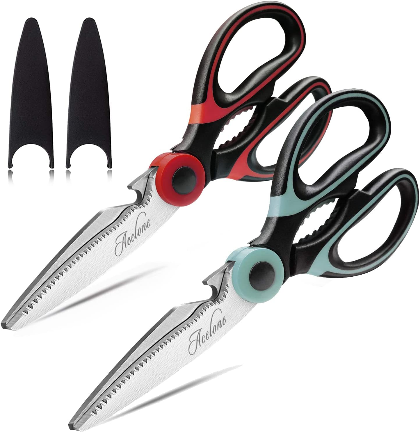 Acelone Kitchen Shears,Kitchen Scissors Heavy Duty Meat Scissors Poultry Shears, Dishwasher Safe Food Cooking Scissors All Purpose Stainless Steel Utility Scissors, 2-Pack (Red,Aqua) (Red,Aqua) image number 5