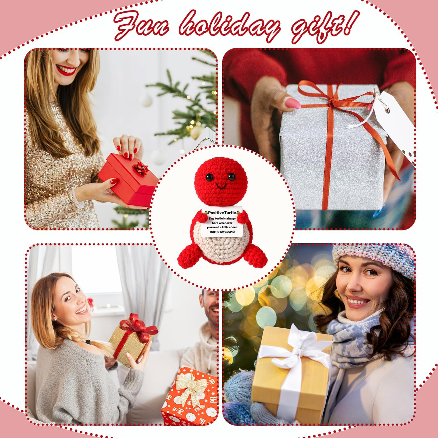 Positive Turtle, Mini Knitted Turtle Positive Turtle Crochet Positive Crochet Animals Knitted Wool Doll Crochet Turtle for Motivational Gift Party Decoration(Red) image number 6