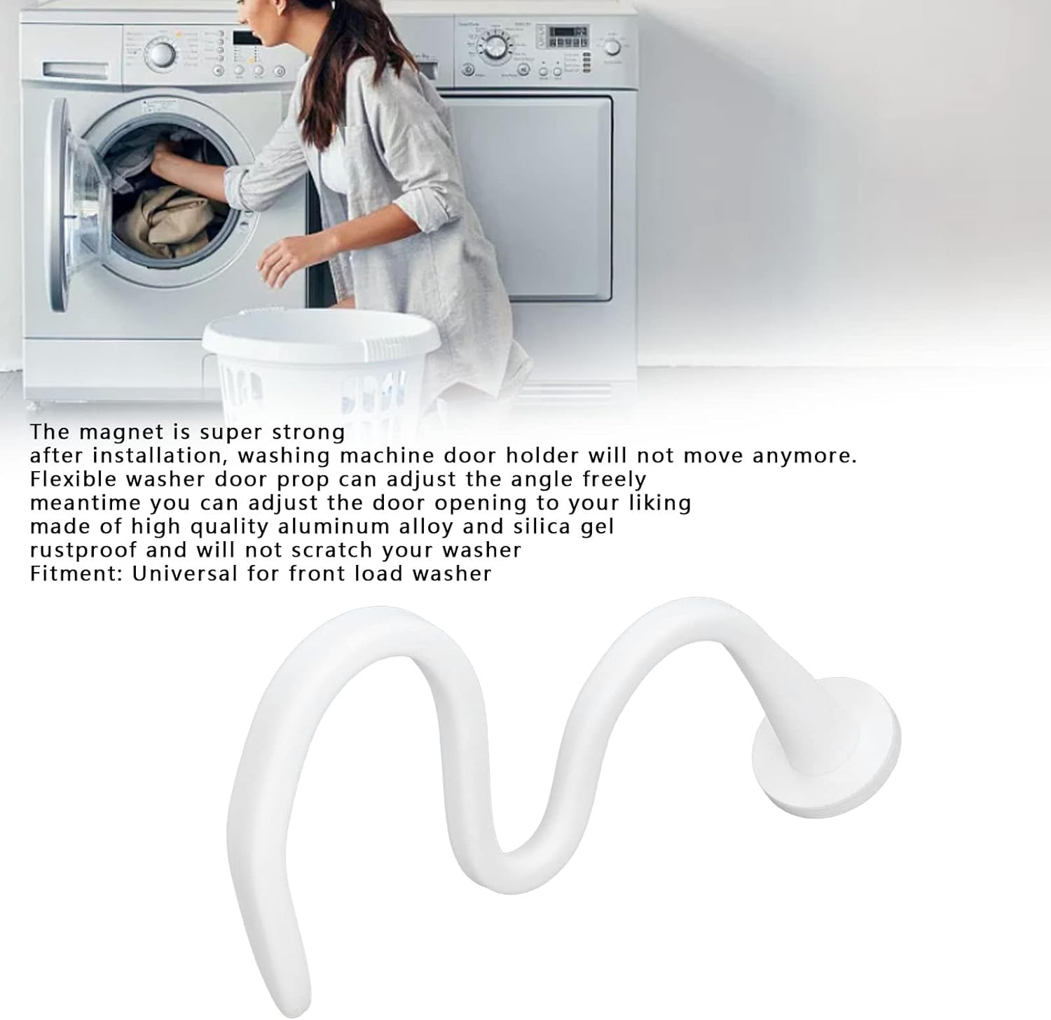 Front Load Washer Door Prop, Magnetic Washing Machine Door Holder, Keep Washer Door Open, Flexible Prop Fits Most Washing Machines, Washer Door Stopper (White)