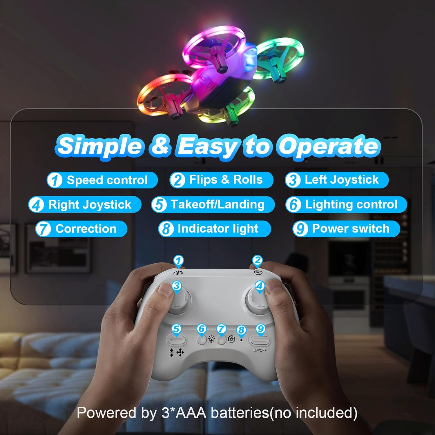 Bluefire Mini Drone for Kids Ages 6+, Remote Control Drone Toys with 3 Rechargable Batteries, Throw to Go, High Speeds Rotation, Self Spin & 3D Flip, RC Quadcopter RC Helicopter Plane for Boys/Girls image number 6