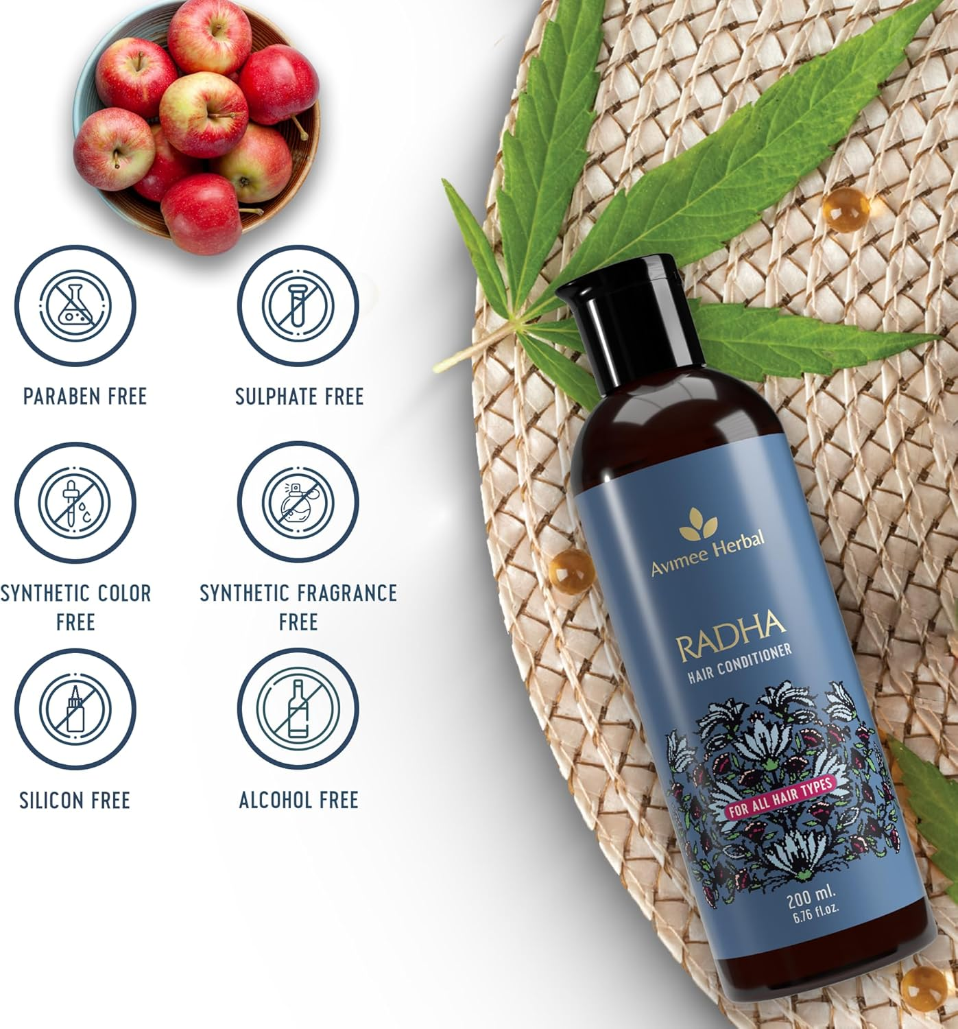 AVIMEE Herbalradha Hair Conditioner for All Hair Type | Repairs Damaged Hair | with Keratin Protein, Rice Protein, Apple Cider Vinegar & Aloe Vera | Makes Hair Silky Smooth | 200 Ml image number 5