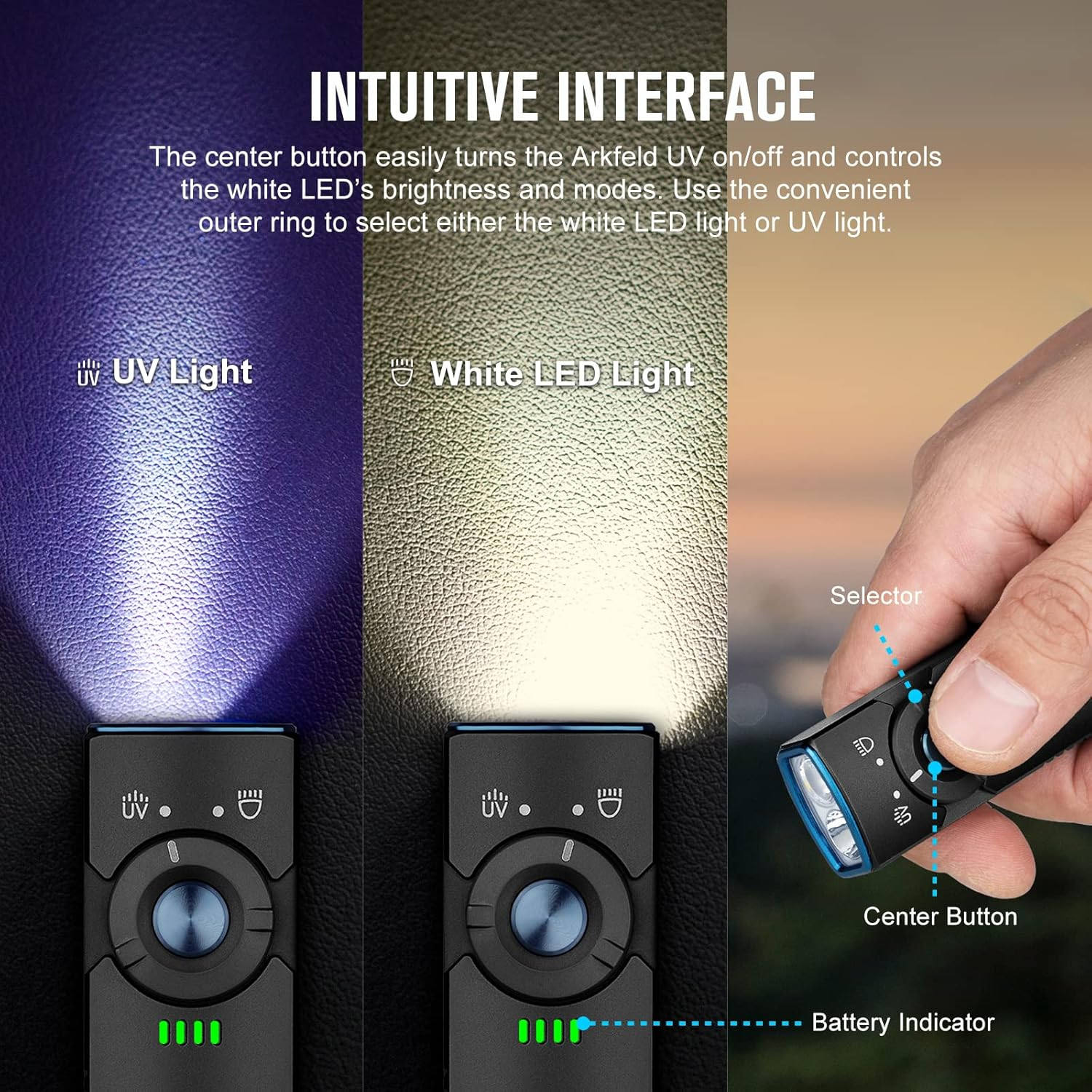 OLIGHT Arkfeld UV EDC Rechargeable Torch with Dual Light Source, White and UV, 1000 Lumens, 85 Metres, for Daily Lighting and Spot Detection (Black Neutral White) image number 1