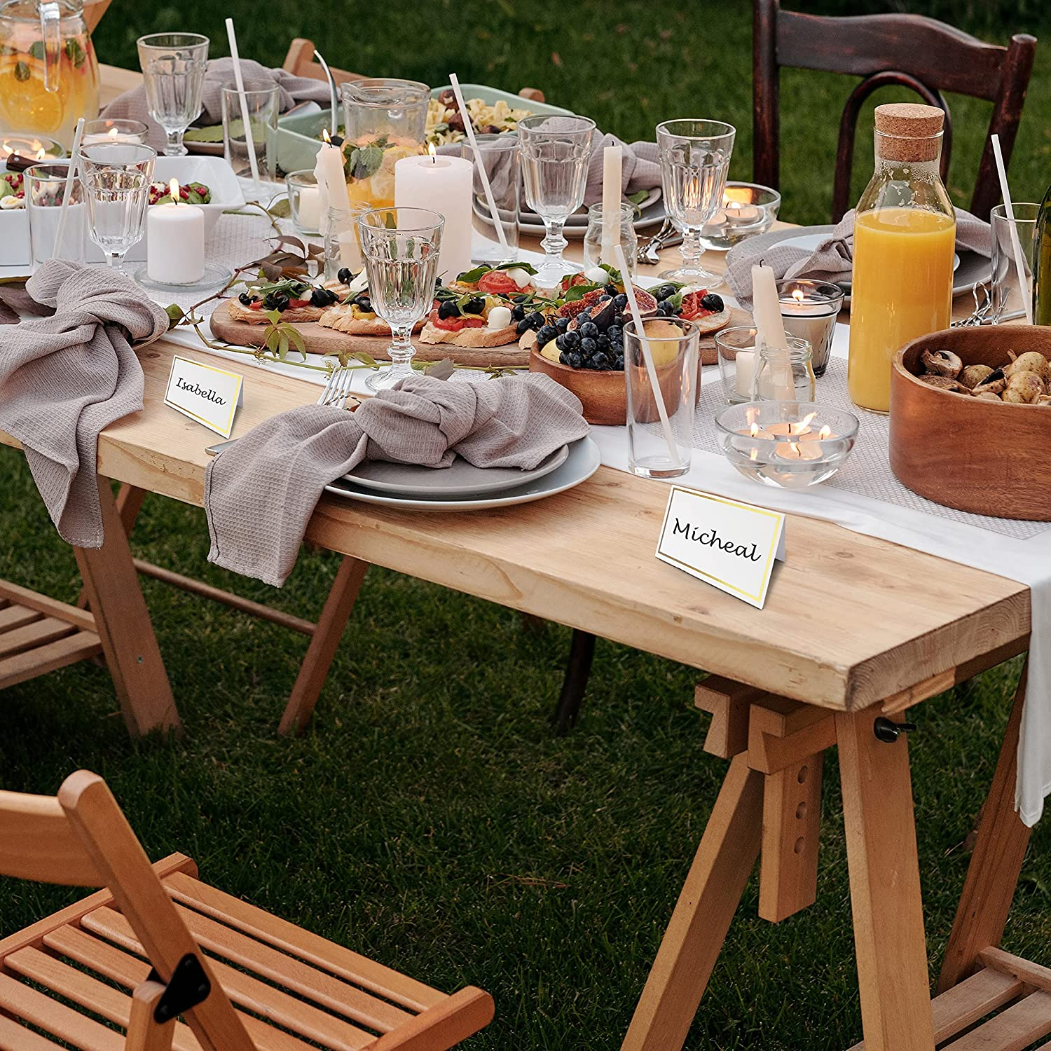 Evaster Premium Tent Name Place Cards with Gold Foil Border - Pack of 100, 2X3.5 Inches for Table Setting, Weddings, Banquets, Dinner Parties and Events image number 5