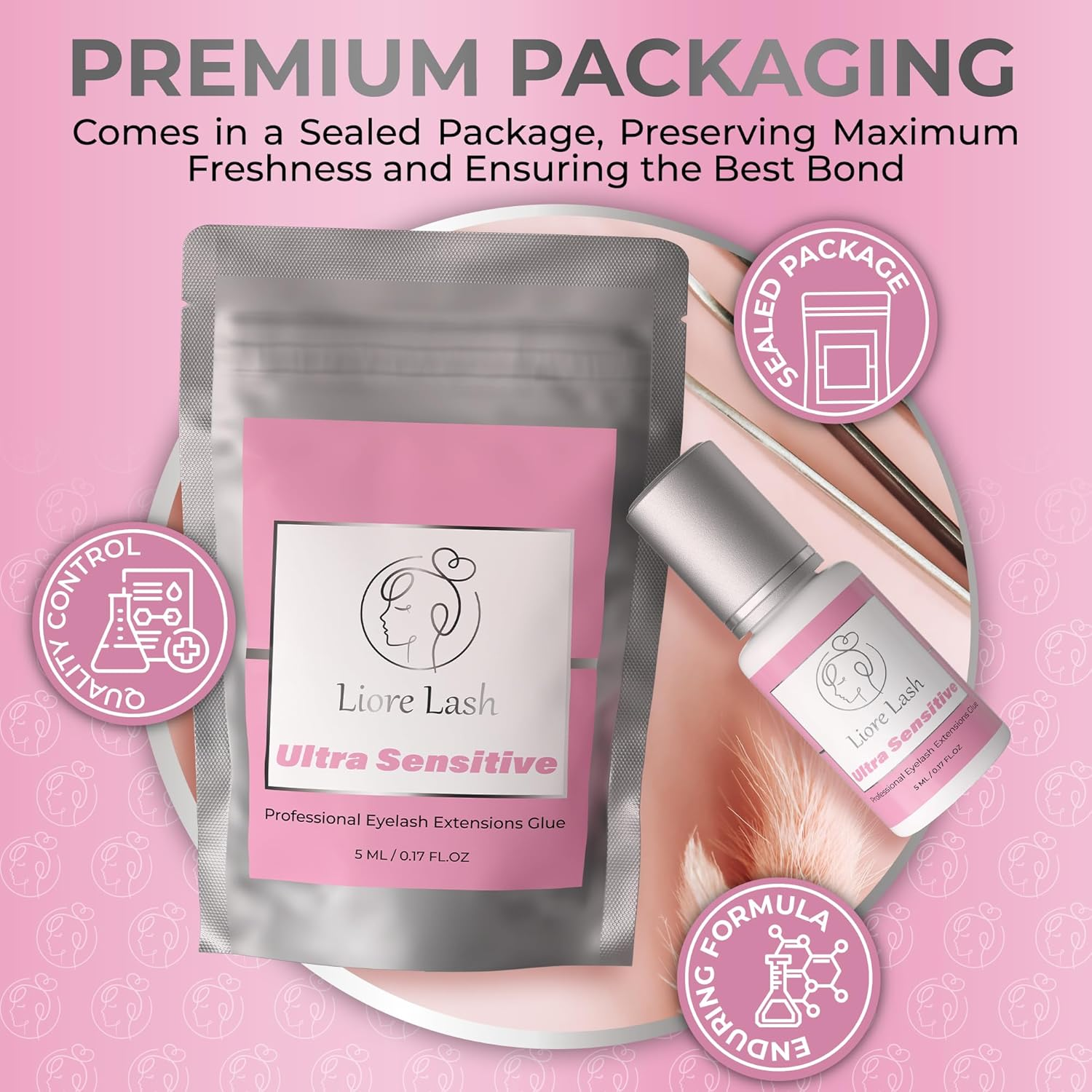 Ultra Sensitive Eyelash Extension Glue Liore Lash/Retention &ndash; 3-4 Weeks/No Burn No Irritation Lash Glue/Black Adhesive/Professional Supplies for Classic/Volume Lashes (0.17Fl.Oz / 5Ml) image number 1