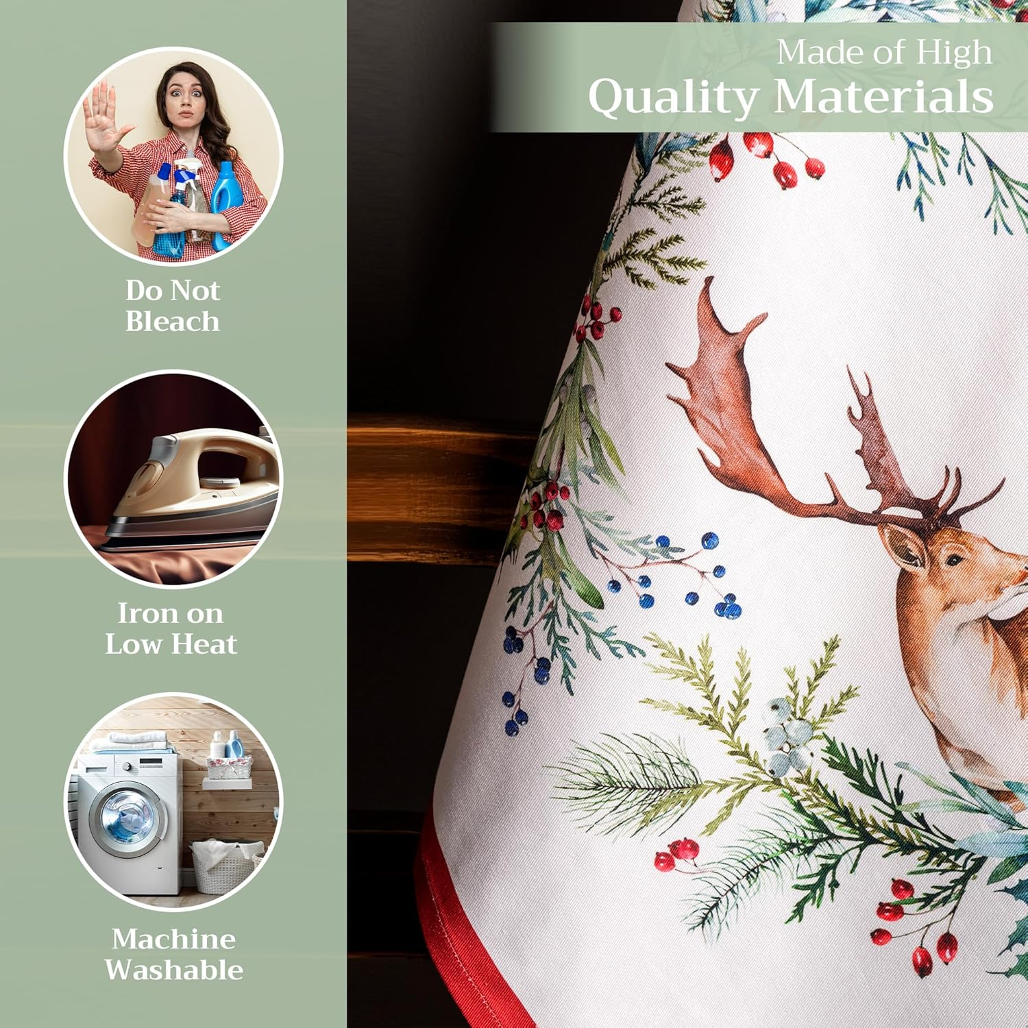 Maison D'Hermine Kitchen Towels Set of 3 100% Cotton 27.50" X 20" Reusable Cloth Tea Dish Towels Absorbent with Hanging Loop for Kitchen, Home, Dining, Cocktail Parties (Holly Time) image number 4