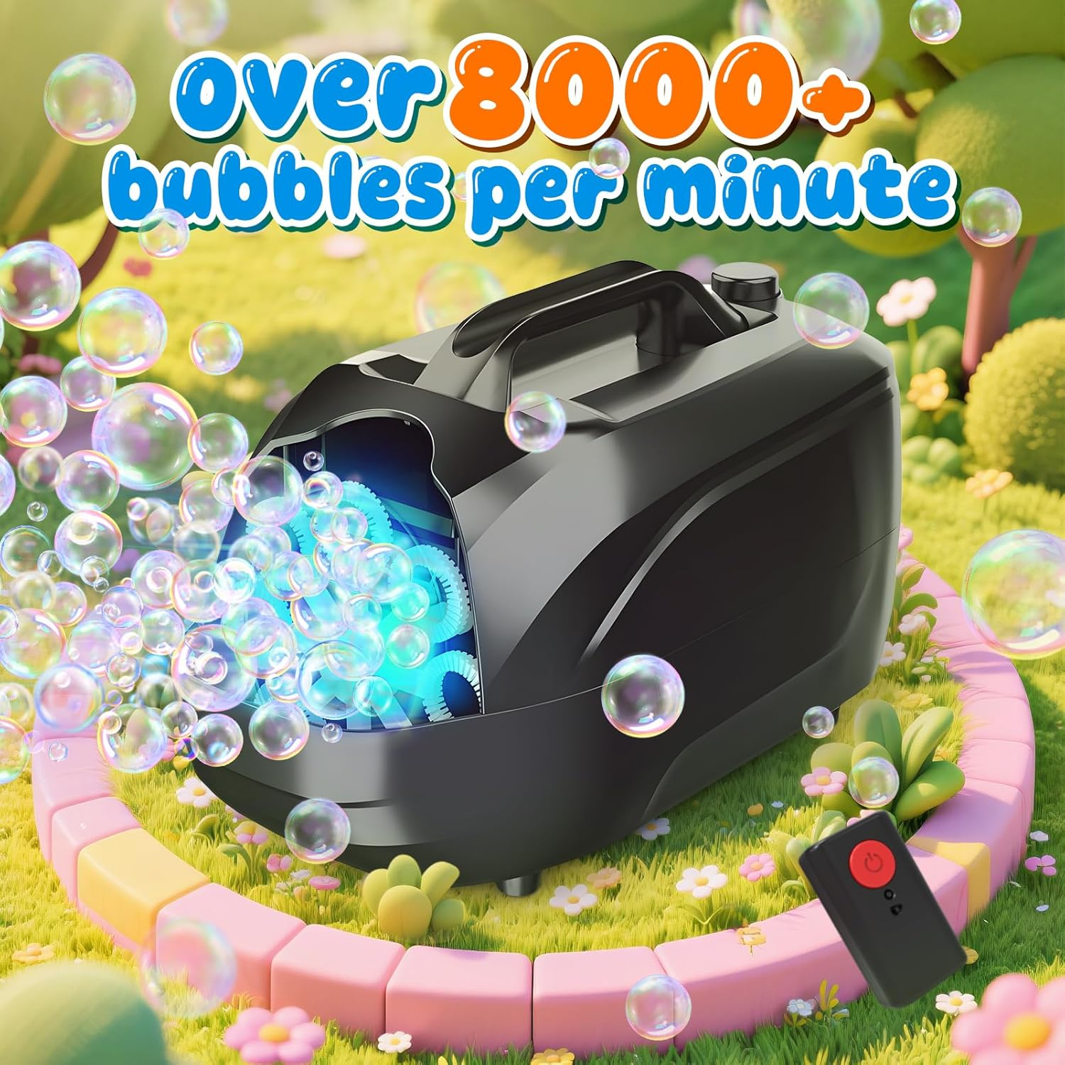 Zynexis Bubble Machine for Kids, Remote Controlled with 2-Speed, Dual Power (Usb/Battery), Large Bubble Blower for Toddlers Adults, Indoor Outdoor Party Wedding, Safe Durable, Gift Ready with Solution image number 1