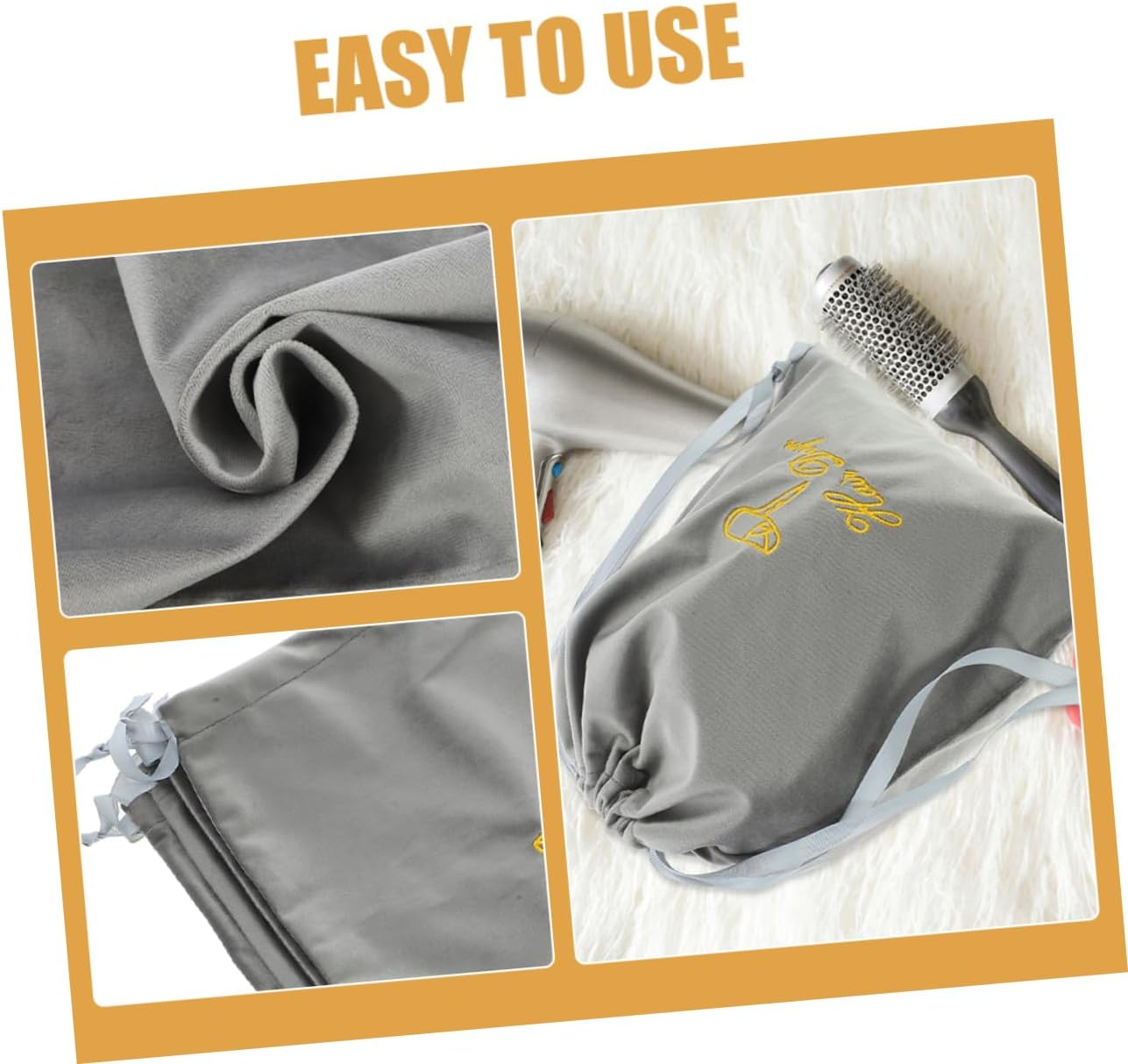 DONFAMDS 2Pcs Drawstring Hair Dryer Storage Bags Classic Grey Portable Blow Dryer Organizer Pouch for Travel Home Hotel Use image number 2