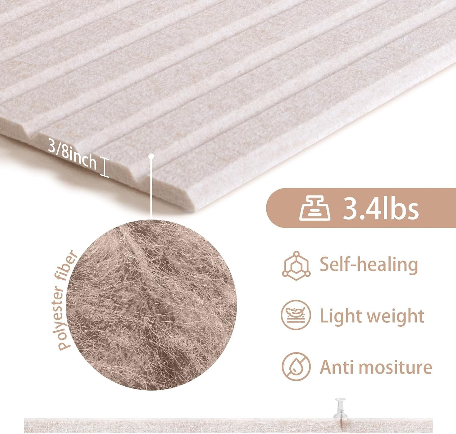 Large Cork Boards for Walls Alternative - 12-Pack Felt Wall Tiles Slat Wall Paneling, Pinboard 120 X 90 Felt Bulletin Board Tiles for Office Decor, Push Pin Board Office Organizer (Ivory White) - Black image number 6