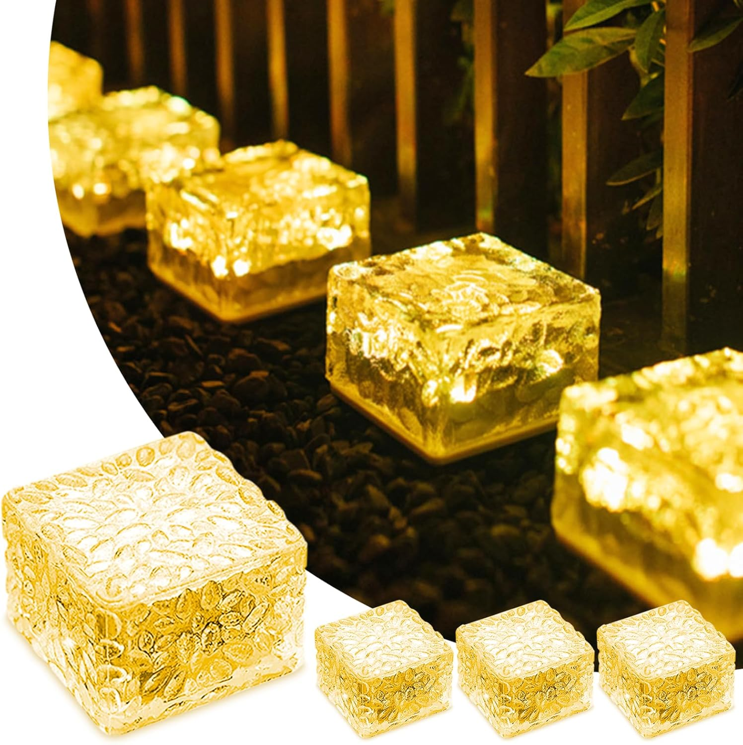 MEDOYOH 4PCS Warmwhite Light Solar Light PVC Brick, Solar LED Brick Light with Light Sensor, On/Off Solar Path Lights Outdoor Garden Ornaments for Lawn Path Courtyard Deck Ground Pond, 7X7X5Cm image number 2