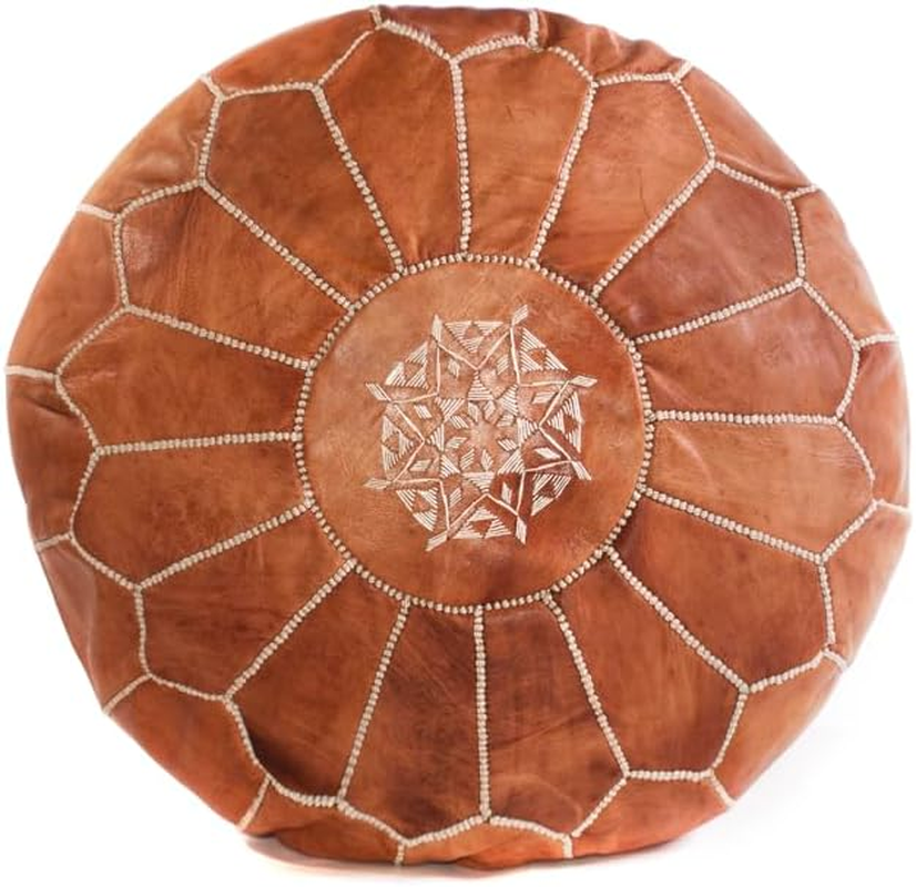 Tan Brown Moroccan Leather Ottoman Pouffe image number 1