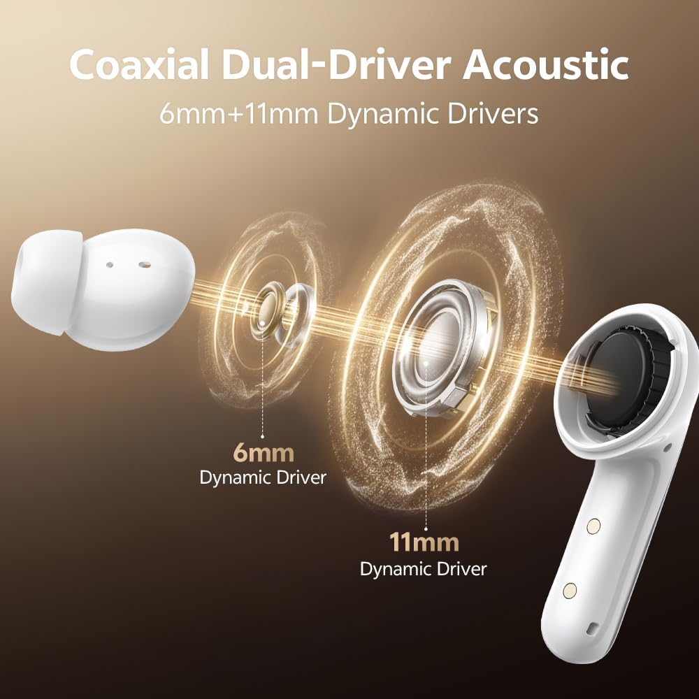 QCY Melobuds N60 In-Ear Headphones Bluetooth Noise Cancelling, Bluetooth Headphones with -56 Db Adaptive Noise Cancelling, LDAC Hi-Res Audio, 6-Mic AI Clear Call, 45H Playtime, IPX5, Bluetooth 6.0 - White image number 3