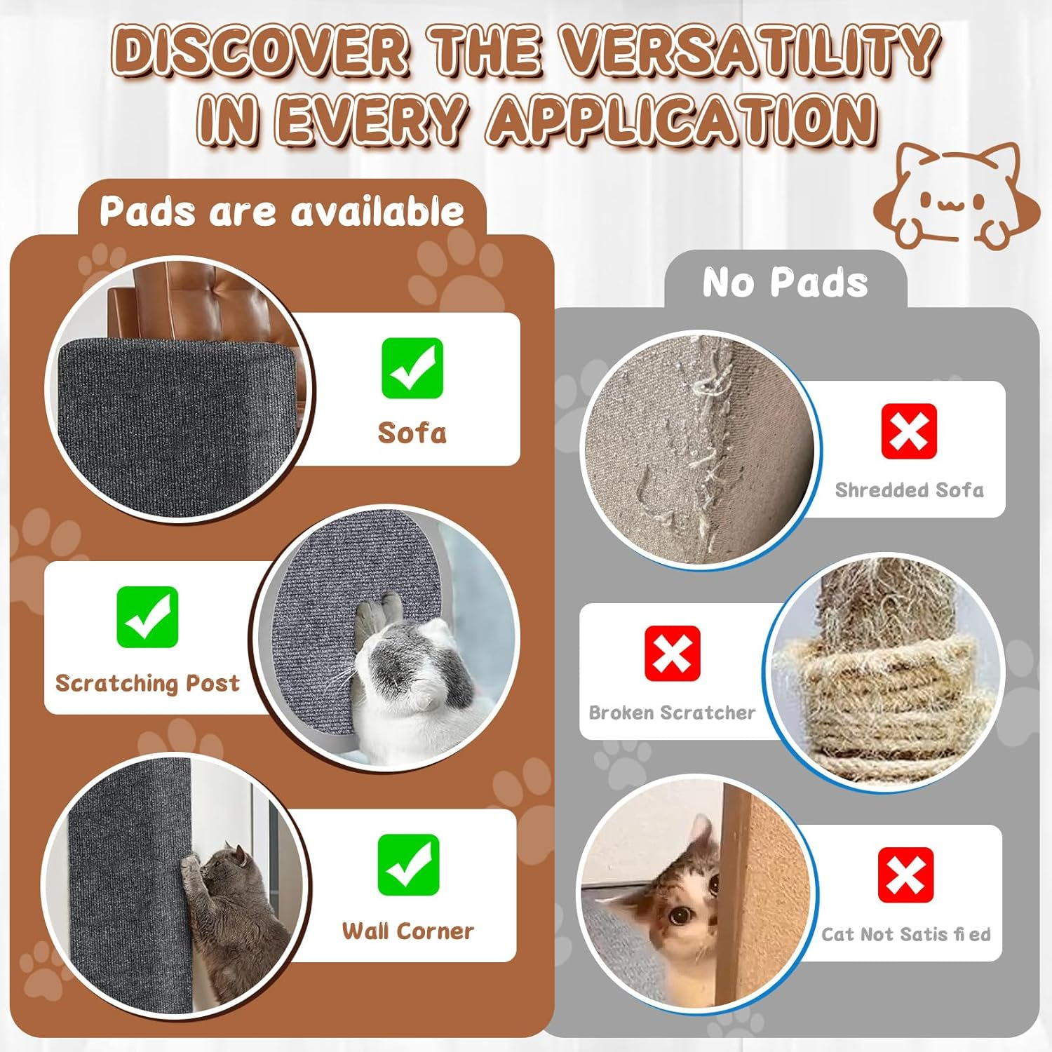 Scratch Protection Sofa, Self-Adhesive Scratch Mat for Cats, Beds, Blankets & Furniture, DIY Scratch Board, Antiscratch Tape for Carpets, Cat Stand, Wooden Handle, Cat Tower (30 X 100 Cm) image number 1