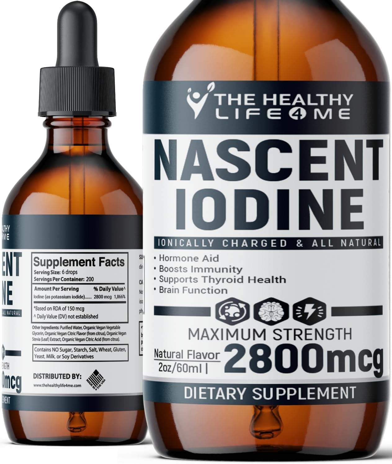 Nascent Iodine | Potassium Iodide | Iodine Supplement | 2800Mcg | Iodine Drops | Vegan | Large 2Oz, (Pack of 1)