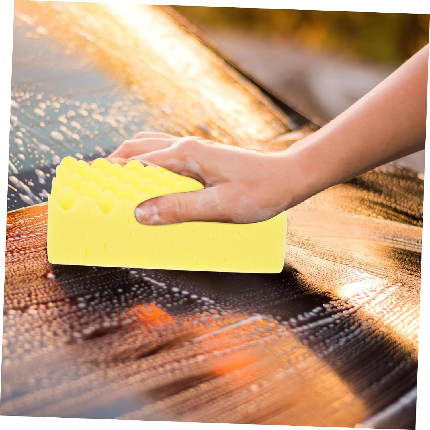 Cabilock Car Cleaning Sponge Scrubber Block, Yellow Honeycomb Wave Pattern, Multipurpose Car Wash Sponge for Exterior Care and Detailing, Sturdy Automotive Cleaning Tool for Scratch-Free Polishing image number 5