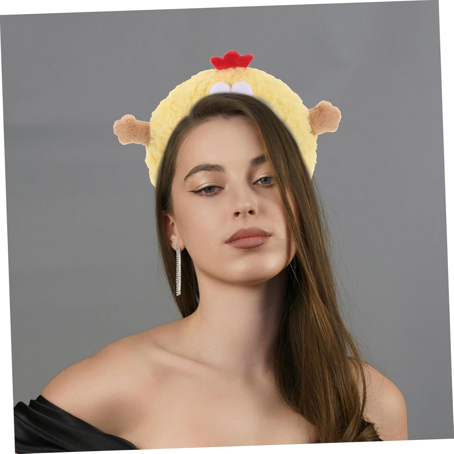 Minkissy Cute Plush Chicken Spa Headband for Women and Soft Elastic Face Wash Accessory for Skincare Makeup Hair Management Adorable Cartoon Style for Daily Use and Fun Photos image number 2
