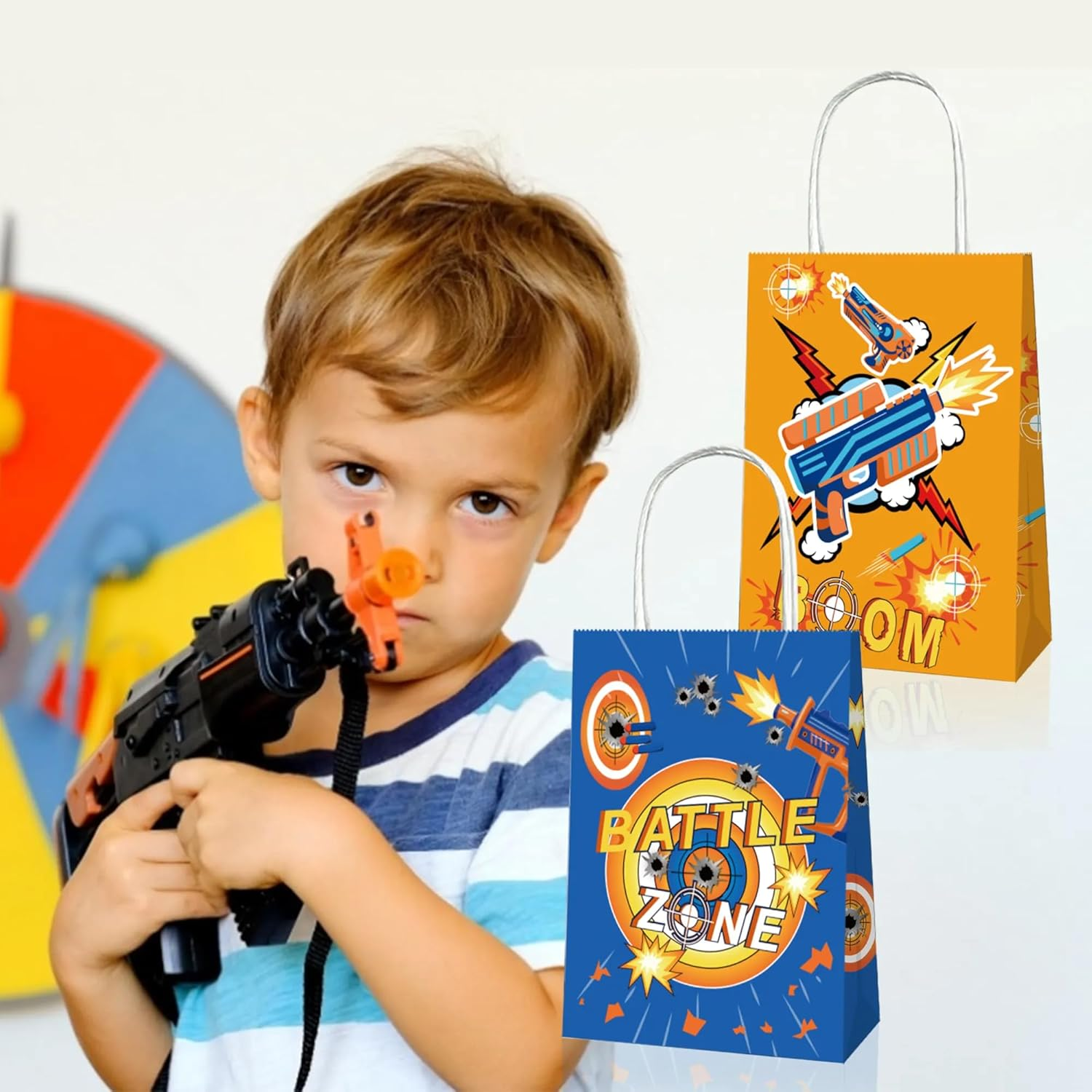 12X Dart Battle Blue Orange Party Supplies Birthday Decoration Paper Bag Kids Lolly Bag Favour Box Kraft Treat Box Gift Box Gable Box Gift Bag Themed Party Bag image number 4