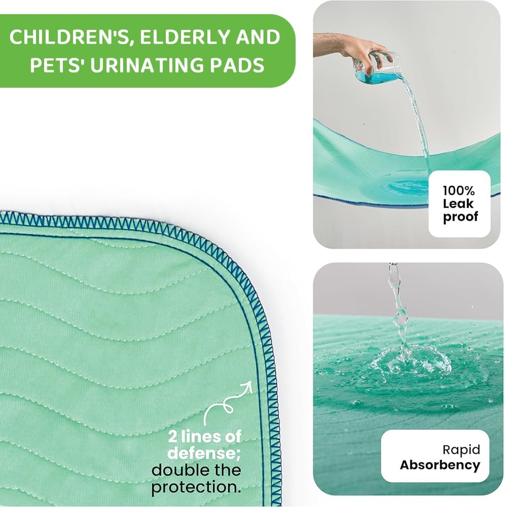 4 Items Washable Waterproof Underpads &ndash; Heavy Absorbency Reusable Bed Pads with Tuck-Ins for Incontinence, Bedwetting & Potty Training, Protector for Adults, Kids, Elderly & Pets image number 1
