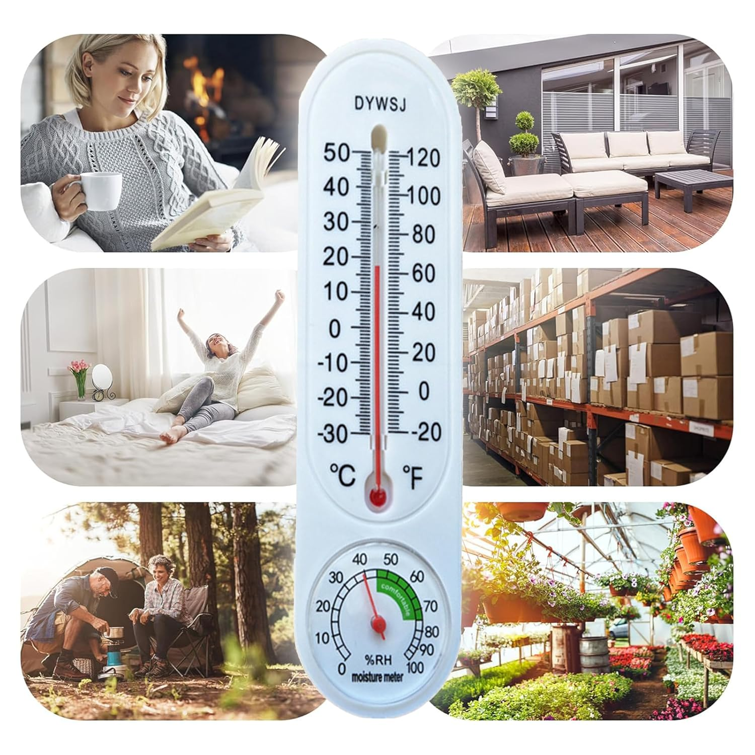 5 Pcs Indoor Outdoor Thermometer,Hanging Thermometer,Vertical Thermometer and Hygrometer,Temperature Humidity Gauge Meter with Celsius/Fahrenheit,For Patio Field Cellar Garden Humidors Greenhouse