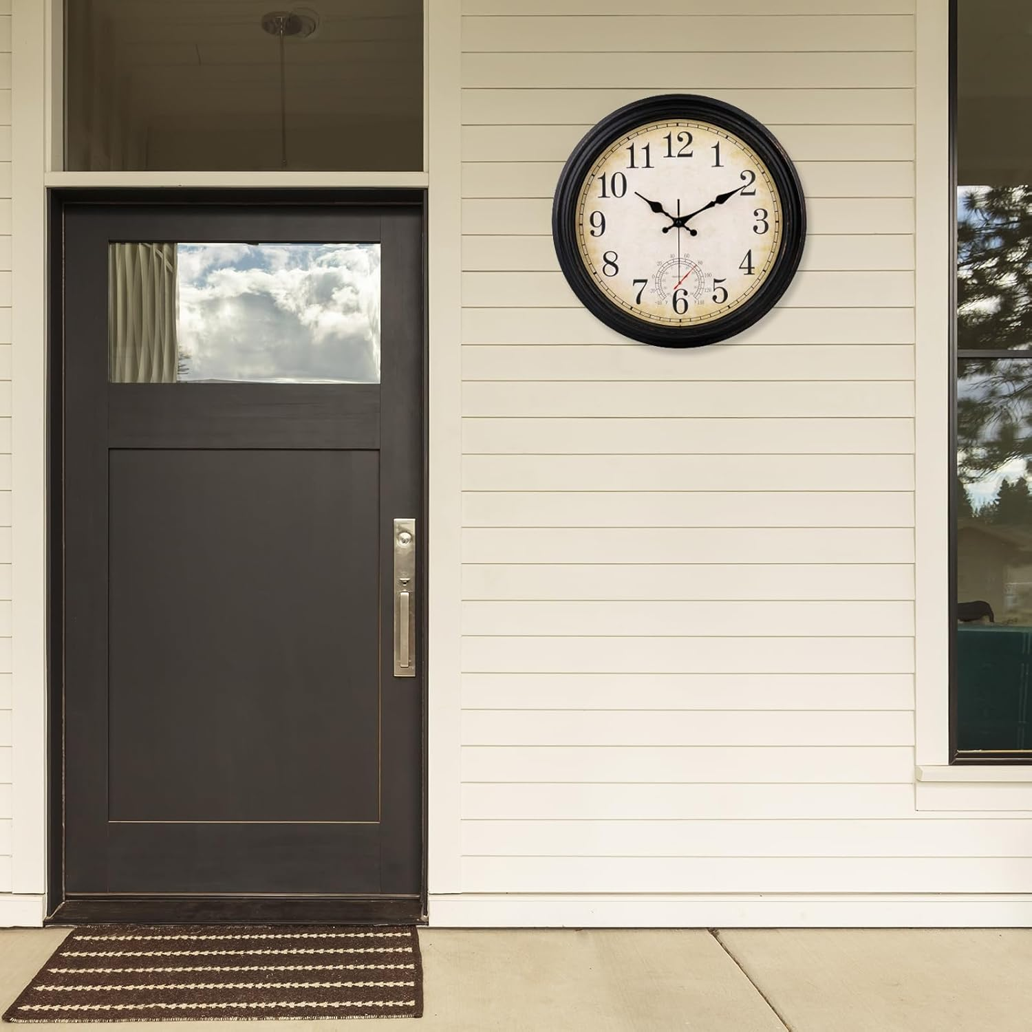 Large Outdoor Clocks Waterproof with Thermometer Vintage Wall Clock for Bathroom Patio Pool Garden Living Room Home(16 Inch,Bronze) image number 2