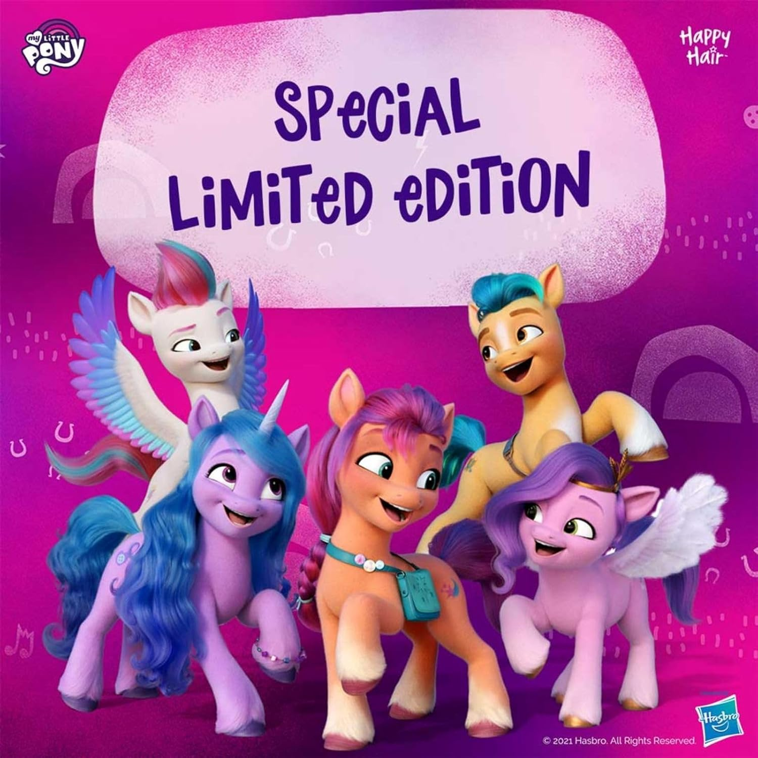 HAPPY HAIR: Mini Brush - My Little Pony Hitch - Bristles and Pins Designed to Detangle and Smooth All Hair Types - Great for Toddlers, Shorter Hair & Pets