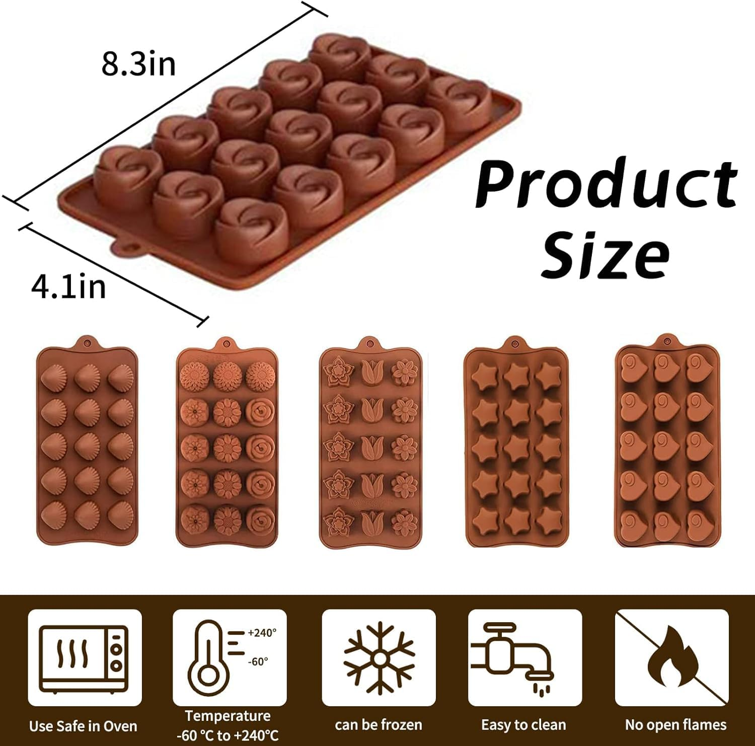 Chocolate Moulds, Silicone Molds, Candy Molds, Silicone Chocolate Molds Trays, Food Grade Silicone Molds, Non-Stick, Suitable for Christmas, Festivals, Parties, Birthdays, Banquets(6Pcs) image number 3