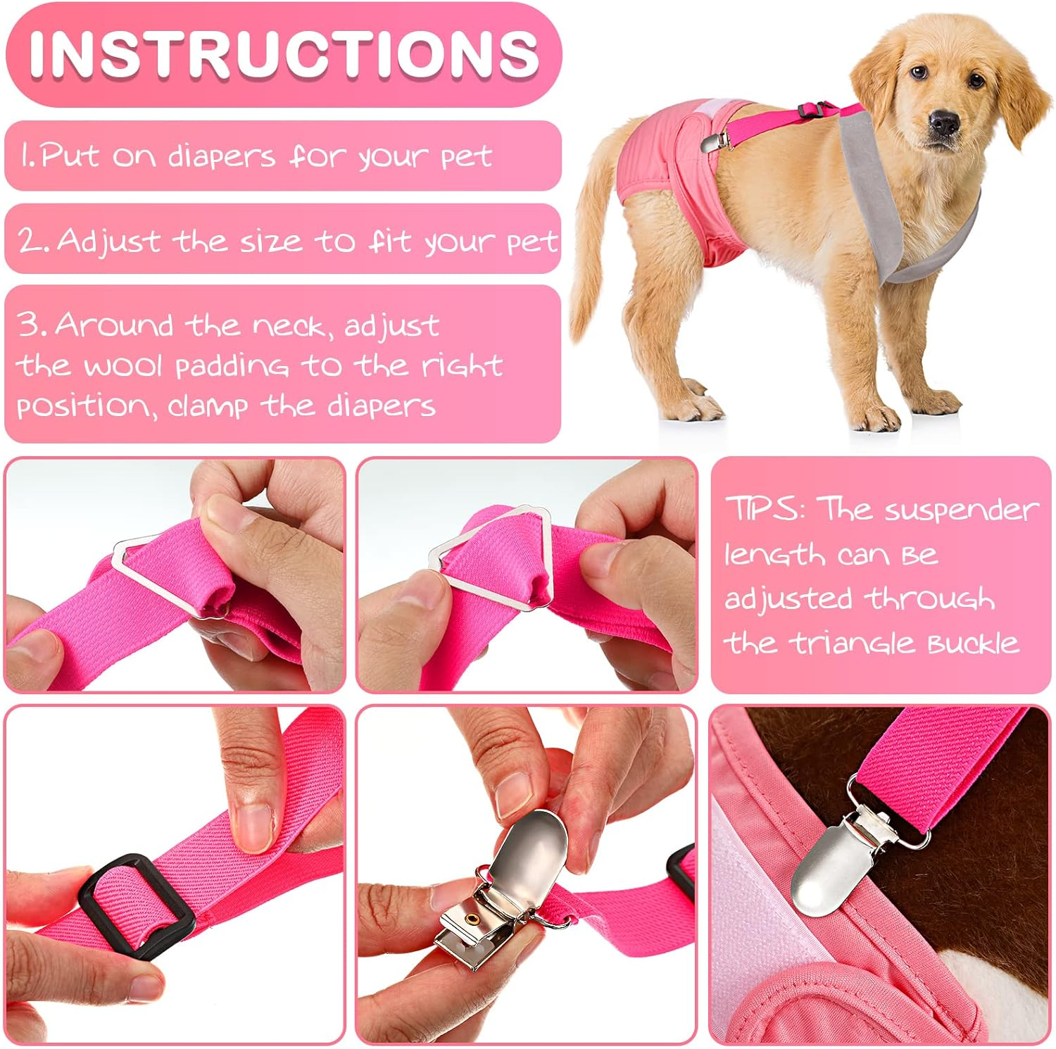 Saintrygo 2 Pieces Dog Diaper Suspenders Belly Bands Canine Harness Keep Diaper on Your Dog for Small Medium and Large Dogs (Black, Pink, Medium) image number 4