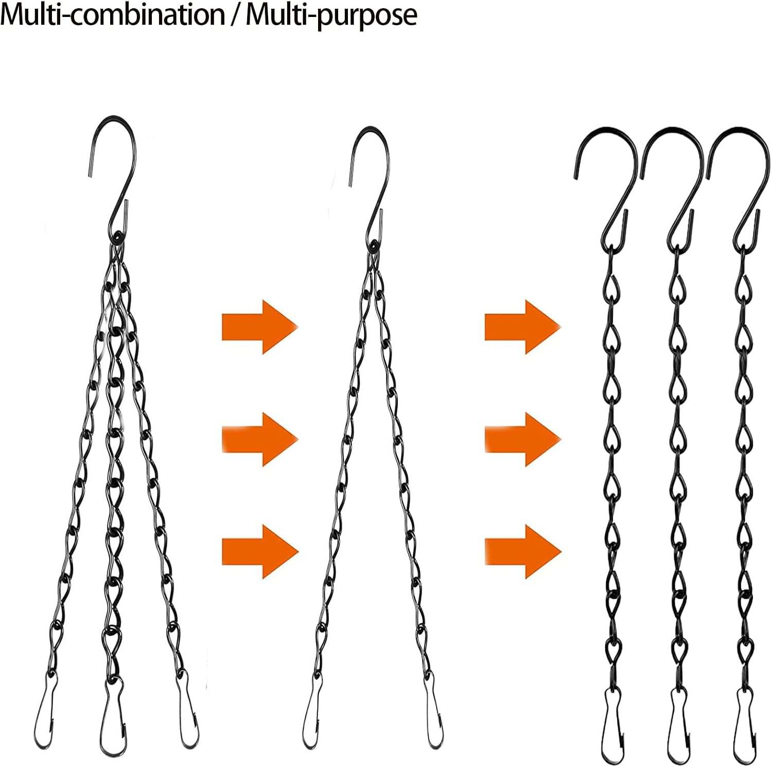 3 Pack 9.5Inch Hanging Chain.3 Point Stainless Steel Hanging Basket Chains for Hanging Bird Feeders, Birdbaths, Planters,Wind Chimes, Lanterns and Ornaments,With 3 Pcs Accessories (Black)