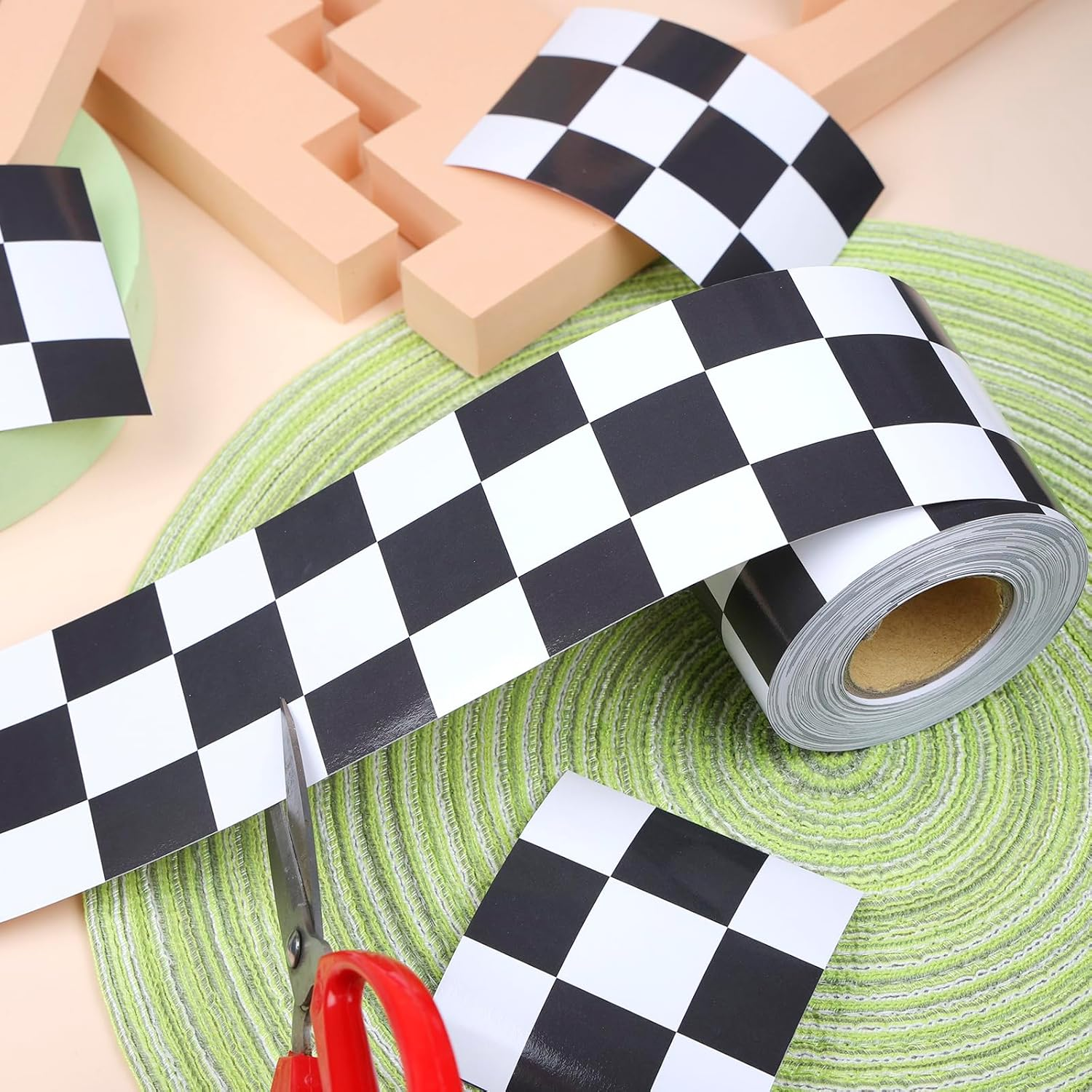 65 Feet Bulletin Board Borders, Checkered Flag Decorative Bulletin Border, Road Race Rolled Blackboard Straight Trim Borders Back to School Decoration for Classroom and Home image number 5