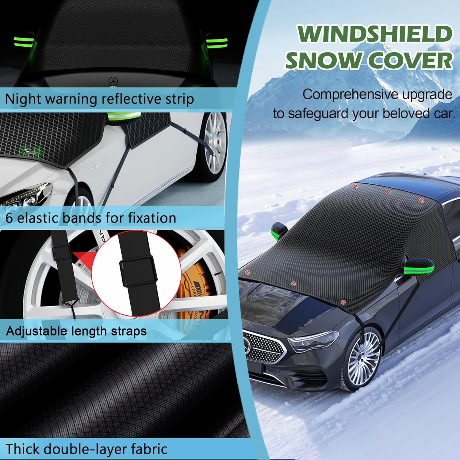 Large Car Windshield Cover for Ice and Snow - Automotive Windshield Snow Covers with Side Window & Rearview Mirror Protector, Winter Magnetic Car Anti-Snow Cover, Universal for Most Cars,Sedan,Suv image number 3