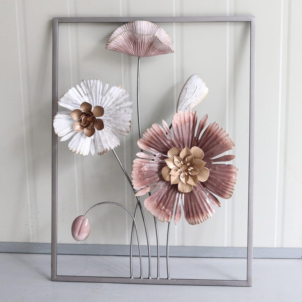 Metal Wall Art,Spring Flowers,50Cm Hanging Framed Wall Arts,3D Flowers Home Garden Decor,Sculpture for Indoor Outdoor, Xmas Gift,Thickness 5Cm image number 2