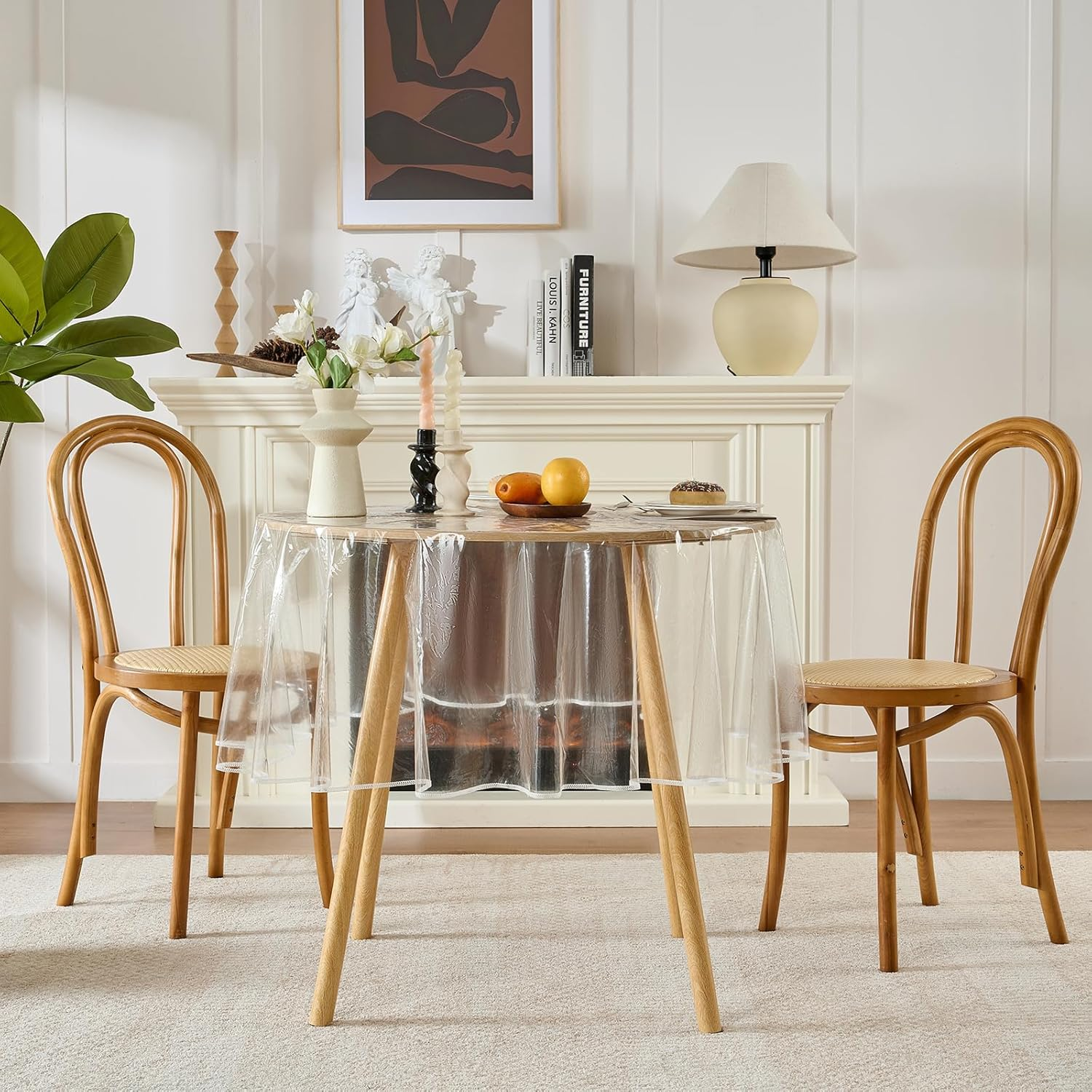 Clear Plastic Tablecloth Rectangle Vinyl PVC Table Cloth 100% Waterproof Oilproof Transparent Stain Resistant Table Cover Protector for Dinning Indoor and Outdoor Uses, 48 Inch Round image number 3