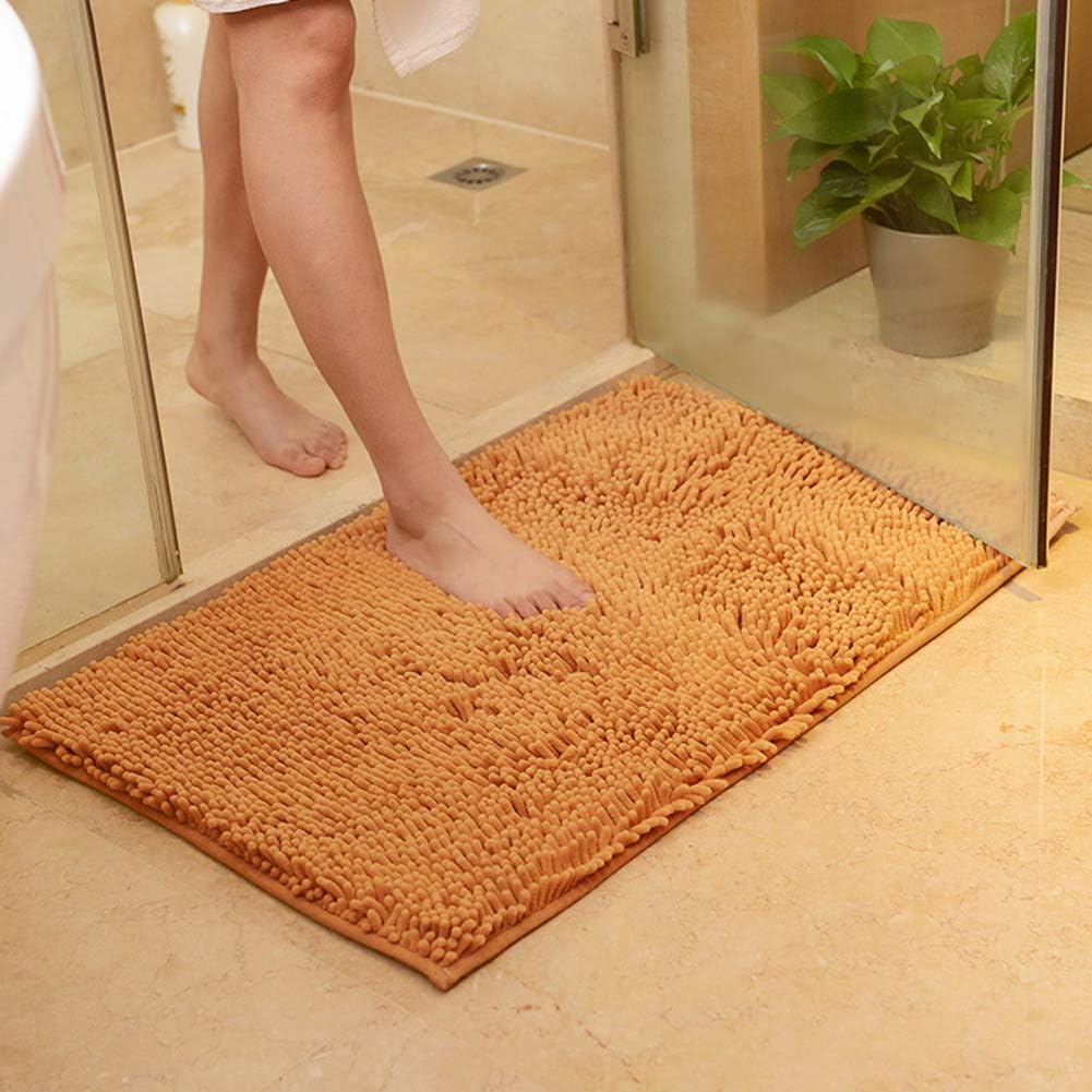 Vctops Orange Fall Plush Chenille Bath Rugs Extra Soft and Absorbent Microfiber Shag Rug, Non-Slip Runner Carpet for Tub Bathroom Shower Mat Orange 24" X 35"