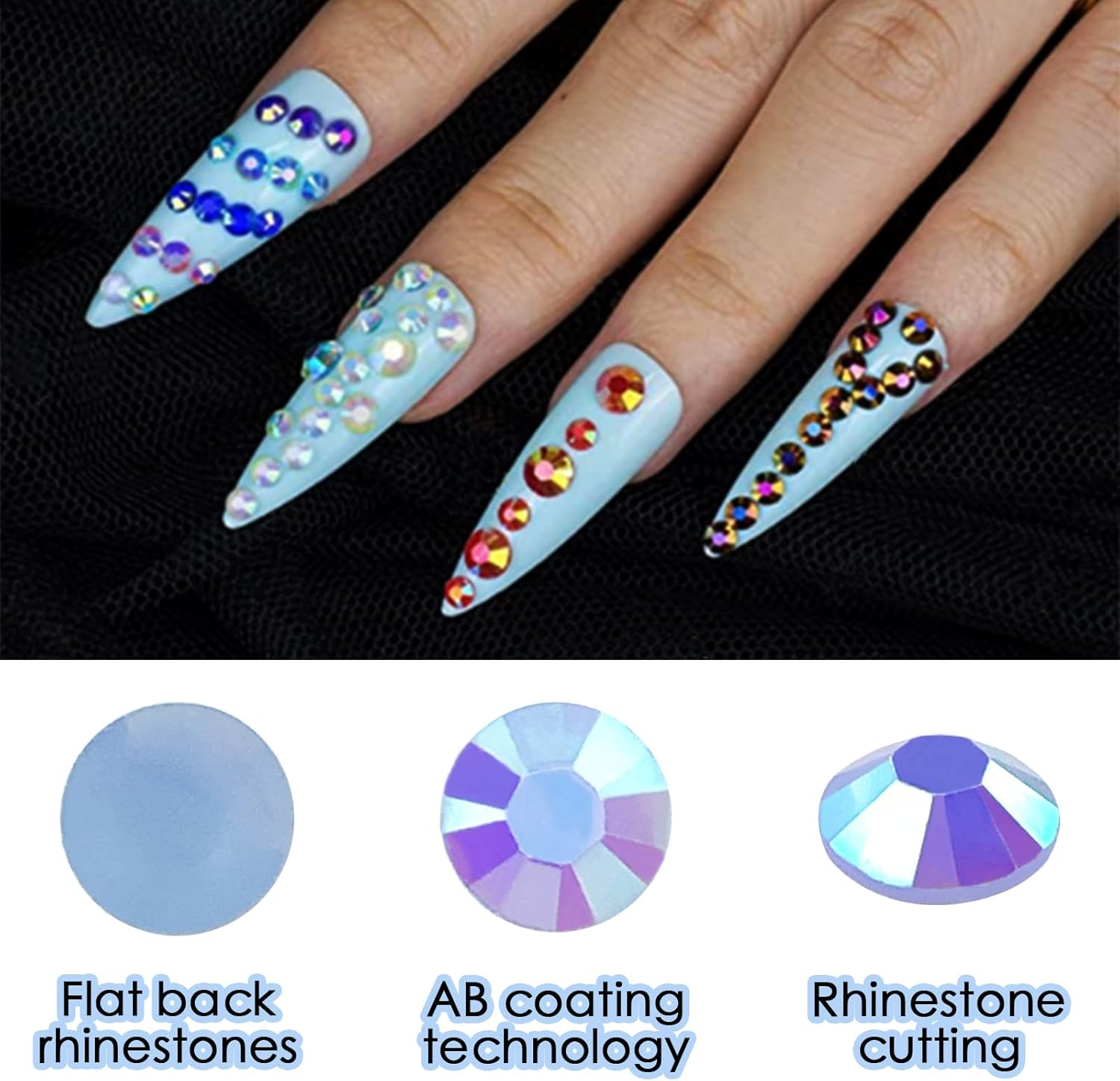 Multi Size 3Mm 4Mm 5Mm Jelly AB Rhinestones for Tumblers - Non Hotfix & round Flat Back, Resin Rhinestones for DIY Cups Nails Crafts (Black)&hellip; - Jelly Mine Silver image number 5