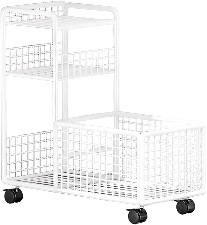 Trolley Mobile Shelving, 2 Tier Storage Rolling Cart, Multifunctional Organizer Utility Cart, Utility Storage Organizer, Mobiletrolley for Kitchen Bathroom Living Room, (52X26X53Cm, White) image number 1