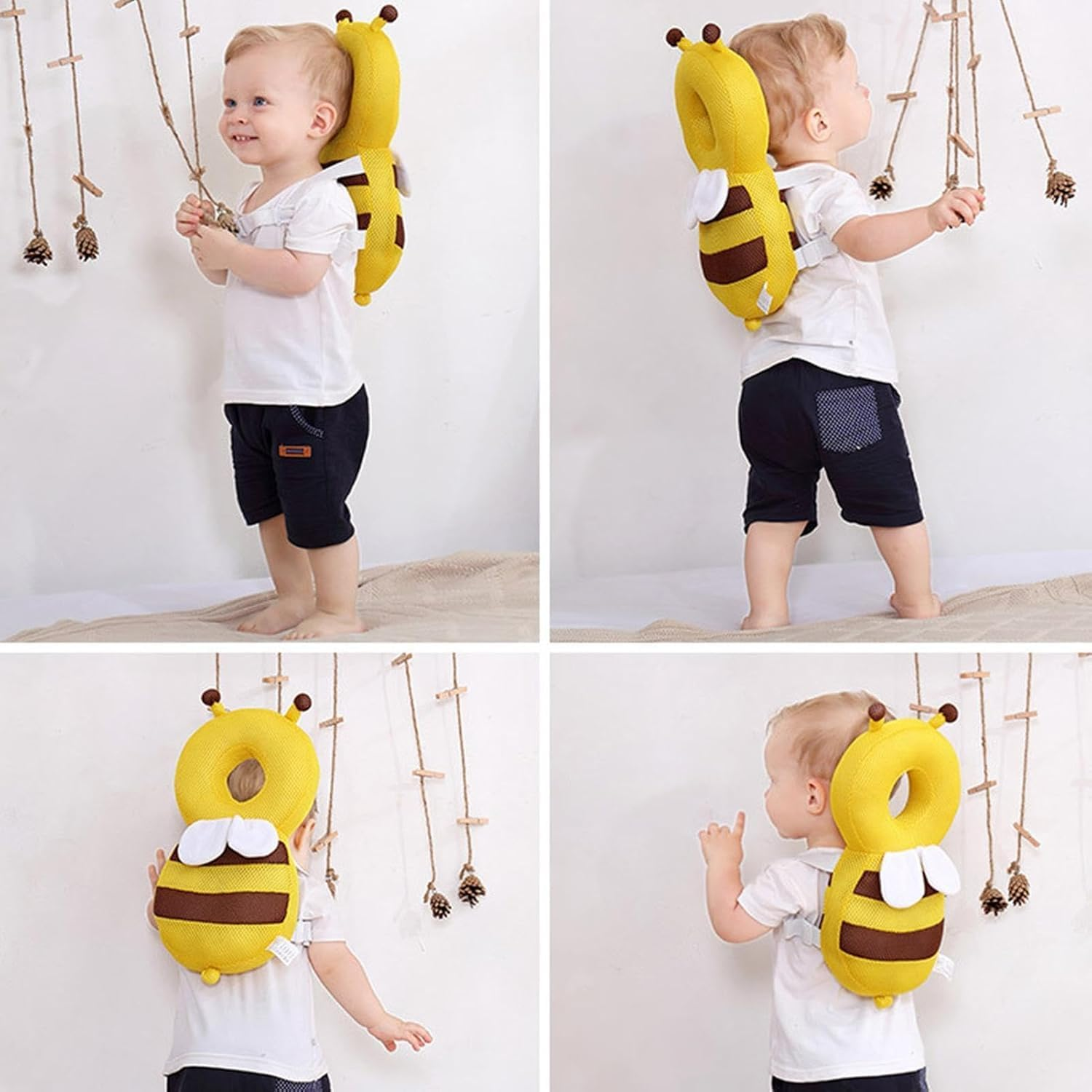 Little Bee anti Falling Pillow Head Protector Cushion, with Horizontal Band Walking Head Protection Safety Pads, Adjustable Lint Cushion Backpack for Falling Crawling and Walking anti Fall Pillow image number 5