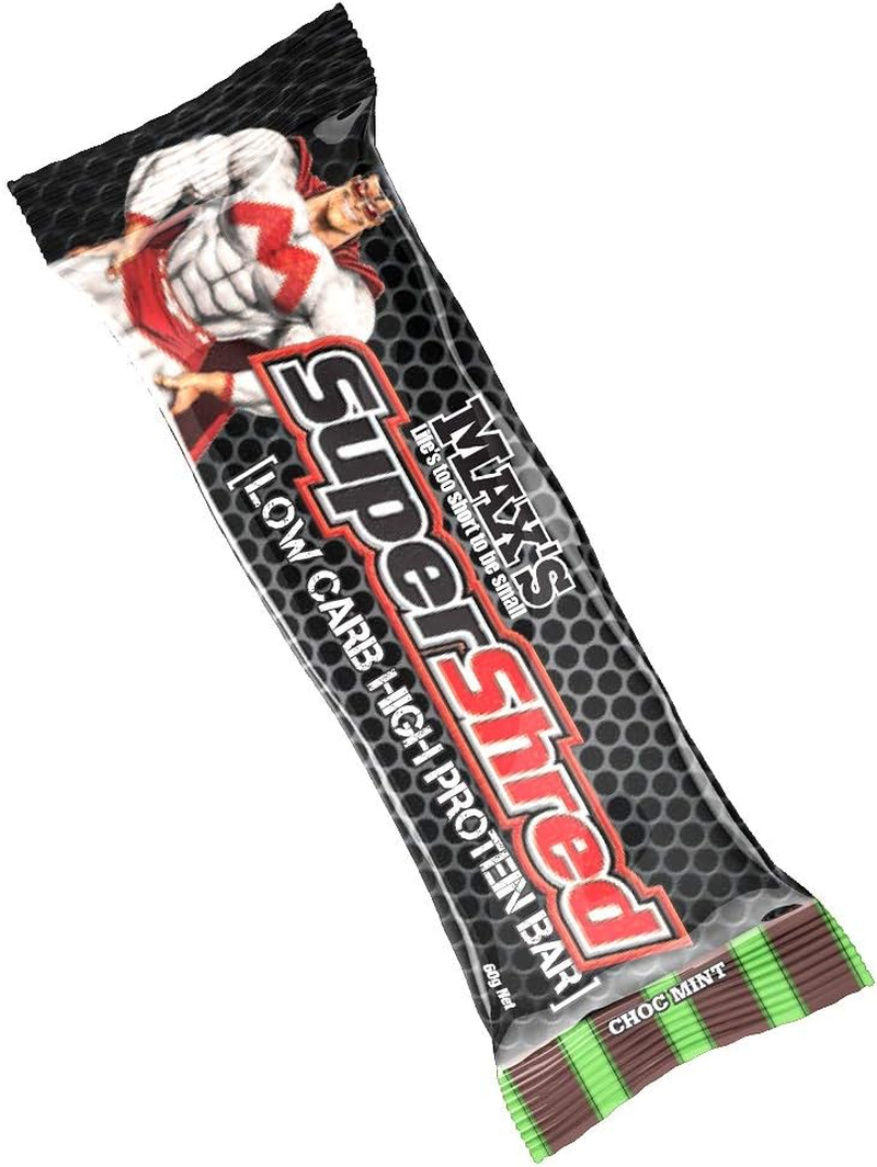 Max'S Super Shred High Protein / Low Carb Fat Burning Bars, Choc Mint, Box of 12 X 60G