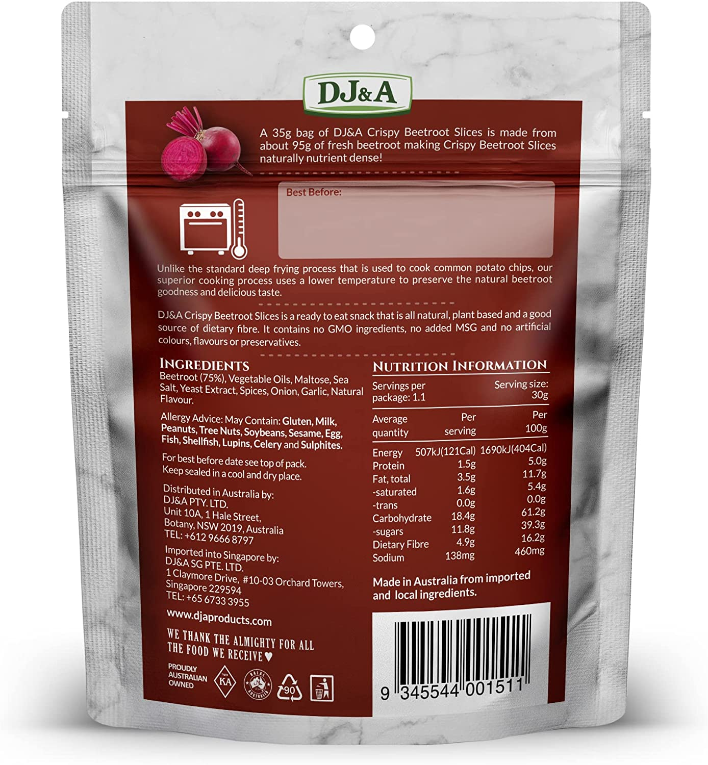 DJ&A Crispy Beetroot Slices, 16 Count, Beetroot