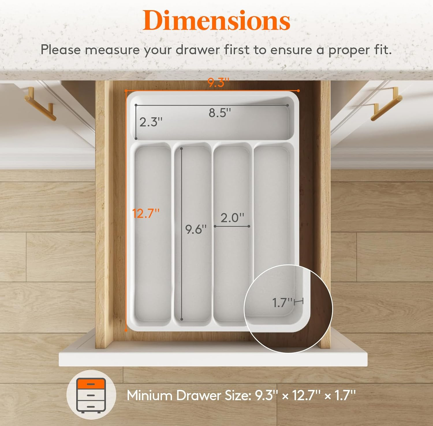 Lifewit Silverware Organizer with Lid, Covered Utensil Tray for Kitchen Drawer and Countertop, Plastic Cutlery and Flatware Storage Box for Spoons Forks Knives Holder Case, 5 Compartments, White image number 1