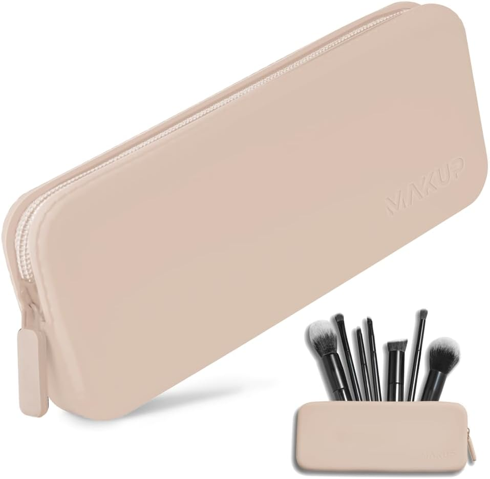 MAKUP Silicone Makeup Bag, Makeup Brush Holder with Zipper for Organizing Cosmetics, Makeup Brushes, Tools and Pencils, Washable Makeup Brush Holder Pouch for Travel (Black Out)