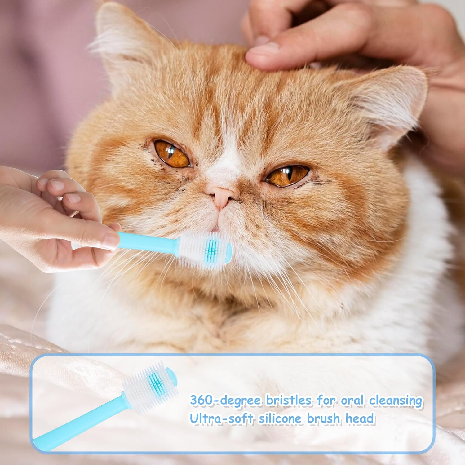 2Pcs Dog Toothbrush Cat Toothbrush, 360 Silicone Toothbrush Small Dog Toothbrush Effective & Deep Pet Teeth Cleaning Cat Dental Care, Puppy Tooth Brushing Kit for Brush Away Bad Breath(Blue, Pink) image number 6