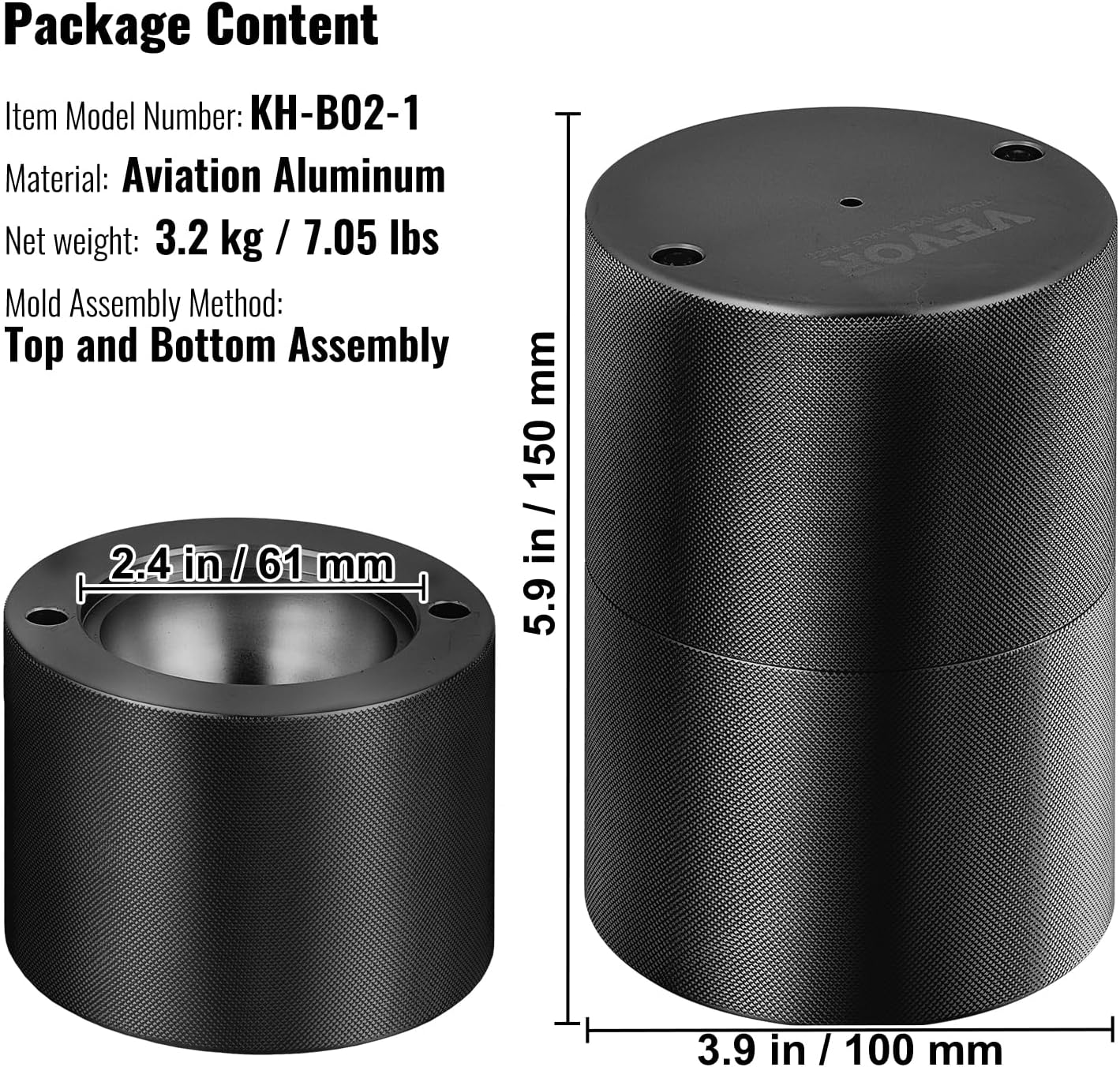 VEVOR Ice Ball Press, 6Cm Ice Ball Maker, Aircraft Al Alloy Ice Ball Press Kit for 60Mm Ice Sphere, Ice Press with Tong and Drip Tray, for Whiskey, Cocktail, Bourbon, Scot on Party & Holiday, Black image number 7