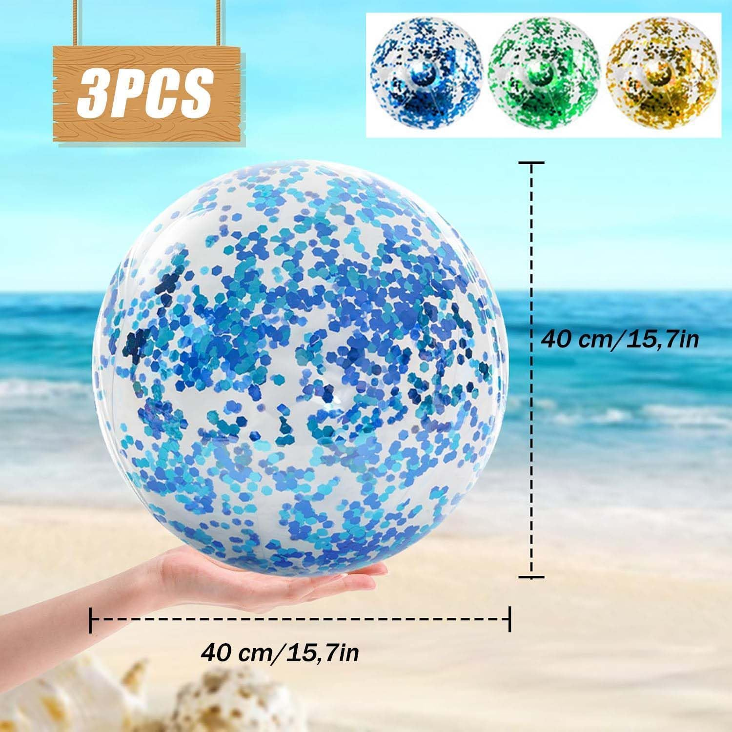Inflatable Water Ball, Pack of 3 Inflatable Glitter Water Balls, Beach Ball, Swimming Pool Party Ball for Summer Outdoor Activities, Inflatable Ball, Large Water Ball image number 1