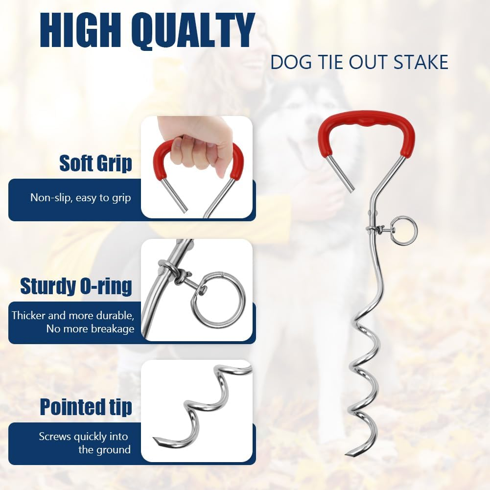 Aomig 6M Red Dog Tie Out Cable with Spiral Ground Stake, Heavy Duty Dog Lead Stake, Sturdy Dog Accessory for Outdoor, Yard image number 2