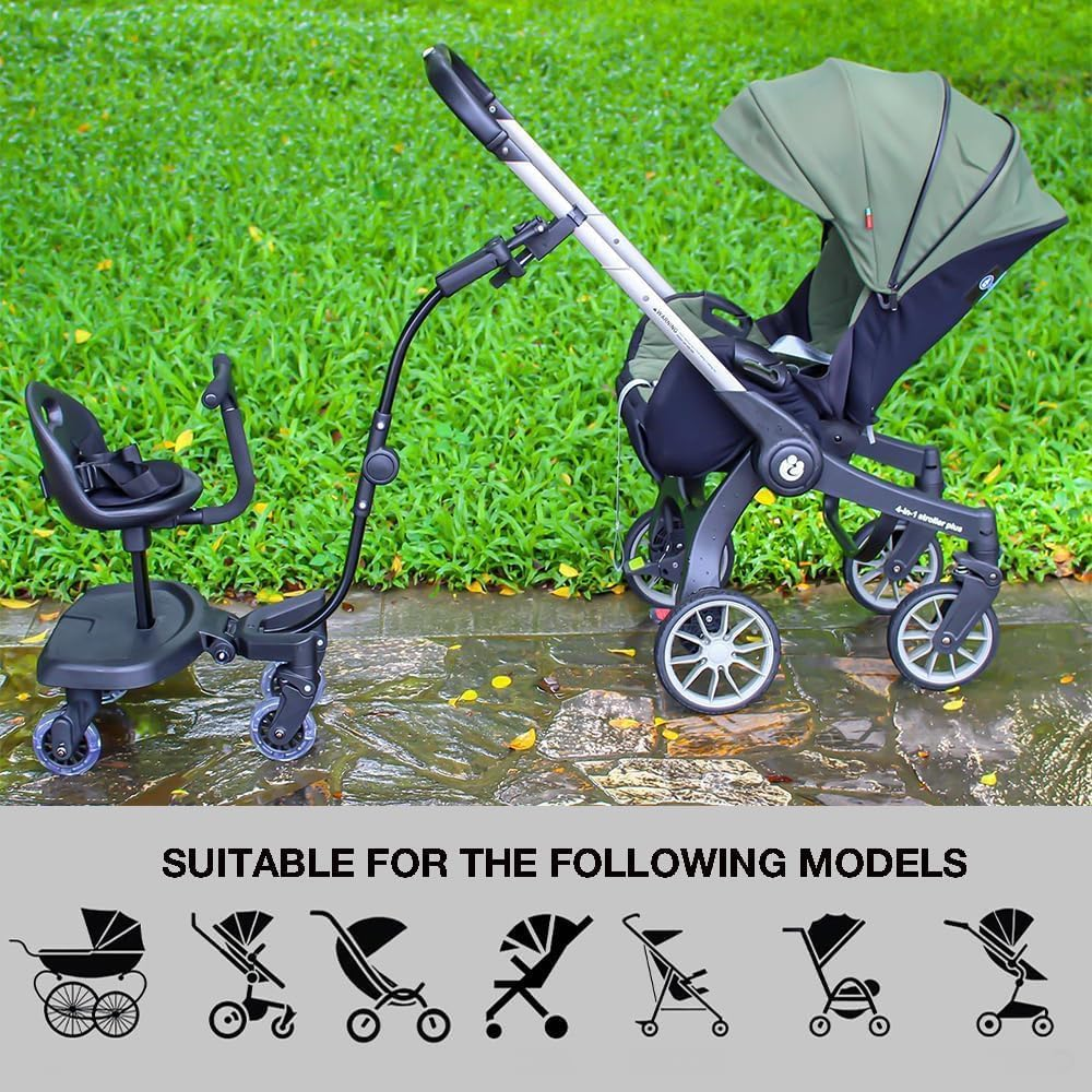 ABDULWEN Buggy Board,Universal 2-In-1 Stroller Board,Child Rider Stroller Attachment with Saddle Seat and Standing Platform,Baby Stroller Connectors,Quick and Easy to Use, Safety Design Upgrade (Newer Models) image number 3