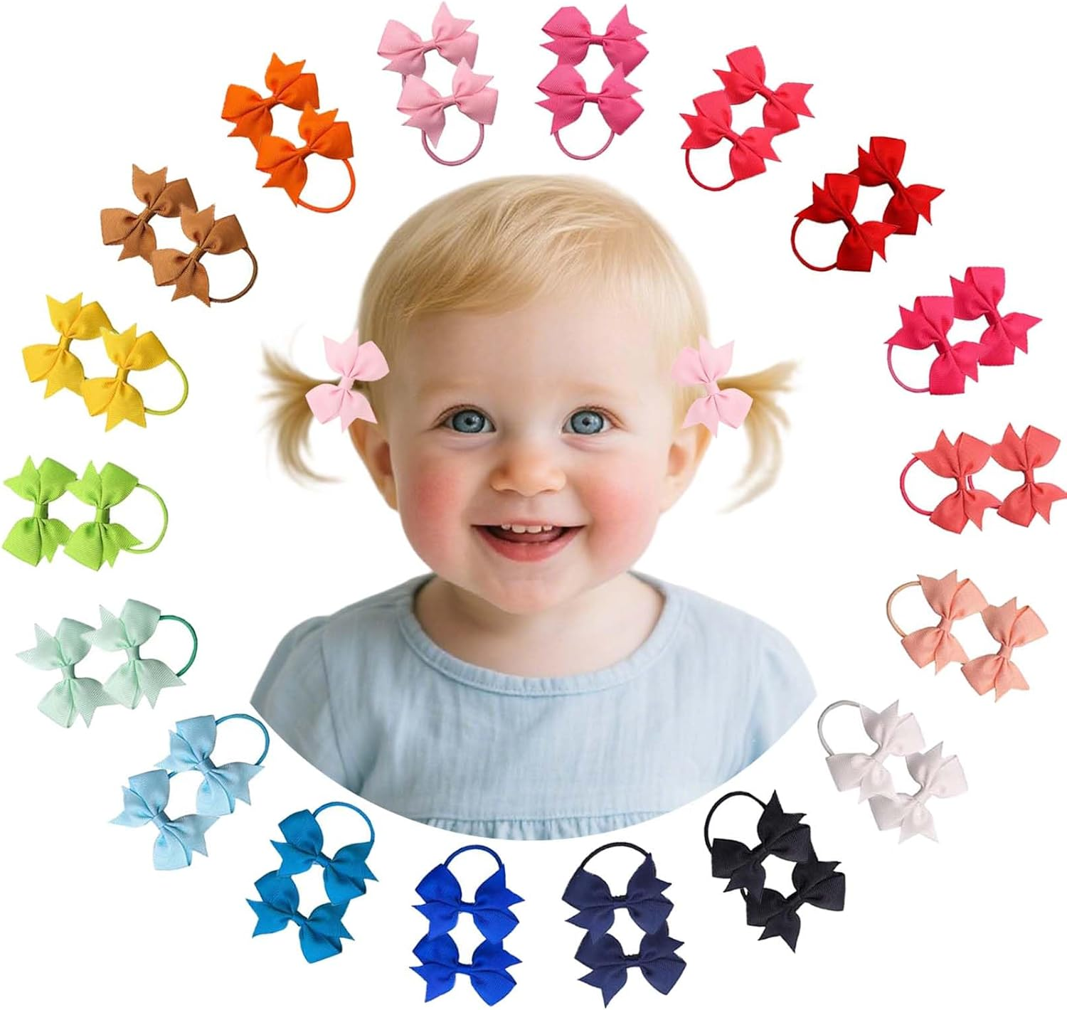 YWAOAIJD 40Pcs Baby Hair Ties with Bows Elastic Ponytail Holders Small Hair Accessories for Kids Toddlers Infants. (Mixed Color 1)