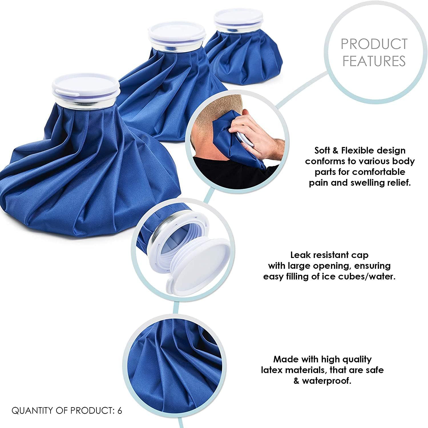 3 Pack Hot & Cold Reusable Ice Bags,First Aid Ice Bag, Soft, Flexible Waterproof Portable Ice Bag for Sports Injuries, Sprains, Strains, Swelling, Headache, Etc. (S+M+L)