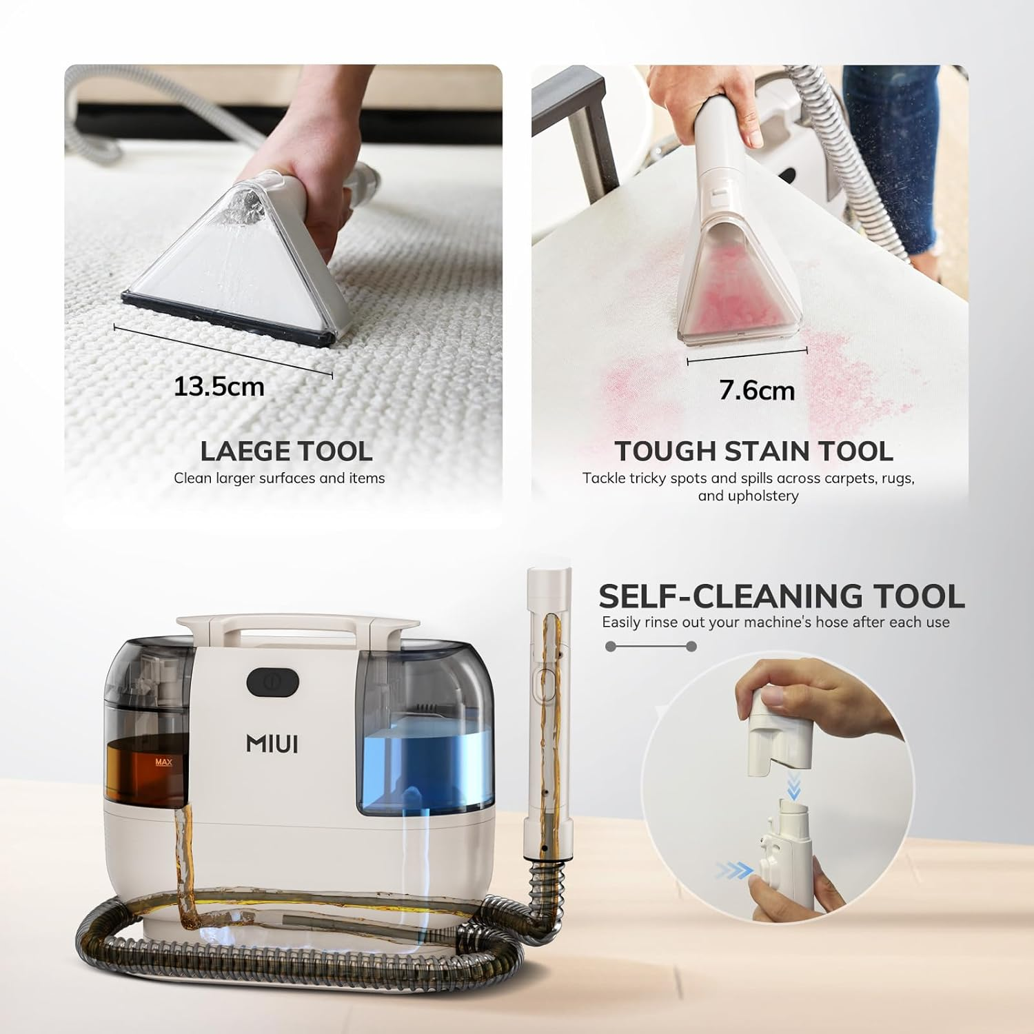 MIUI Spotclean, Multi-Purpose Portable Cleaner, Carpet and Upholstery Cleaner Machine, Non-Chemical Stain Remover for Pets, Stairs, Car Seats and Couch, Cushions, Lightweight, 75Db, Compact image number 5