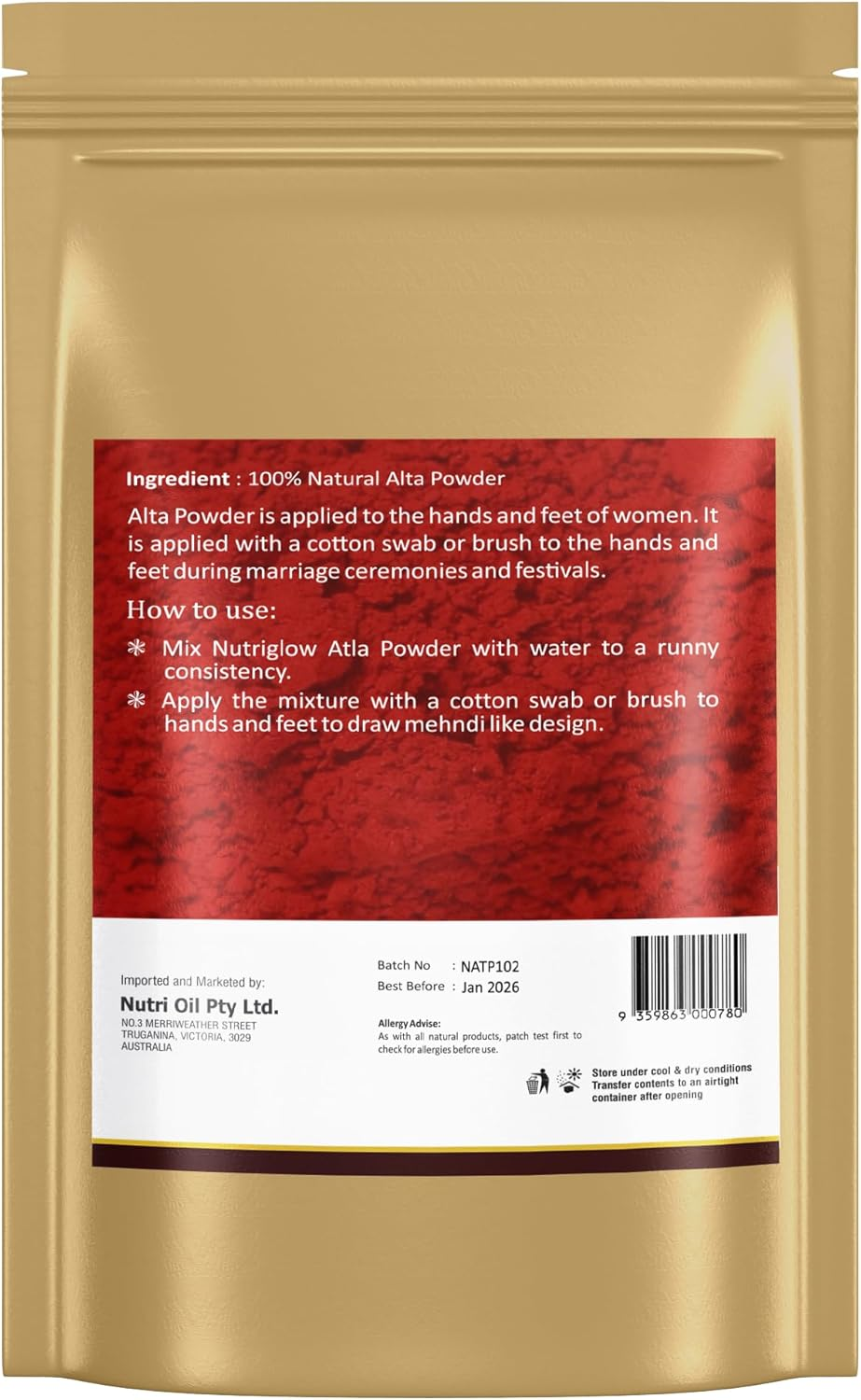 Nutri Glow | ALTA POWDER | 3.53 Oz (100 G) | Resealable Air Tight Pouch