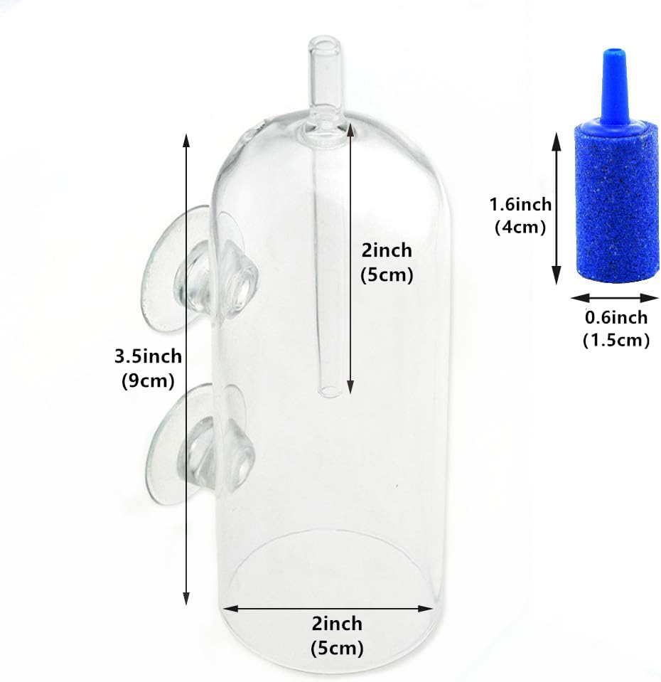 Aquarium Air Bubbler Glass Cup with 2 Air Stones, High Dissolved Oxygen for Fish Tank, Bubble Stopper image number 3