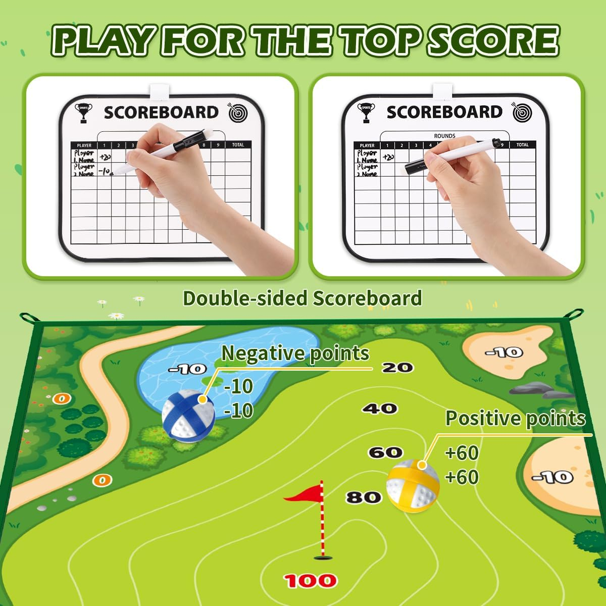 Kaekid Kids Golf Toys Set, Indoor Outdoor Sport Toy,Golf Hitting Mat & Training Golf Balls & Club Equipment, Golf Chipping Games for Family, Birthday Gifts for 3 4 5 6 7 8 Year Olds Boys Girls